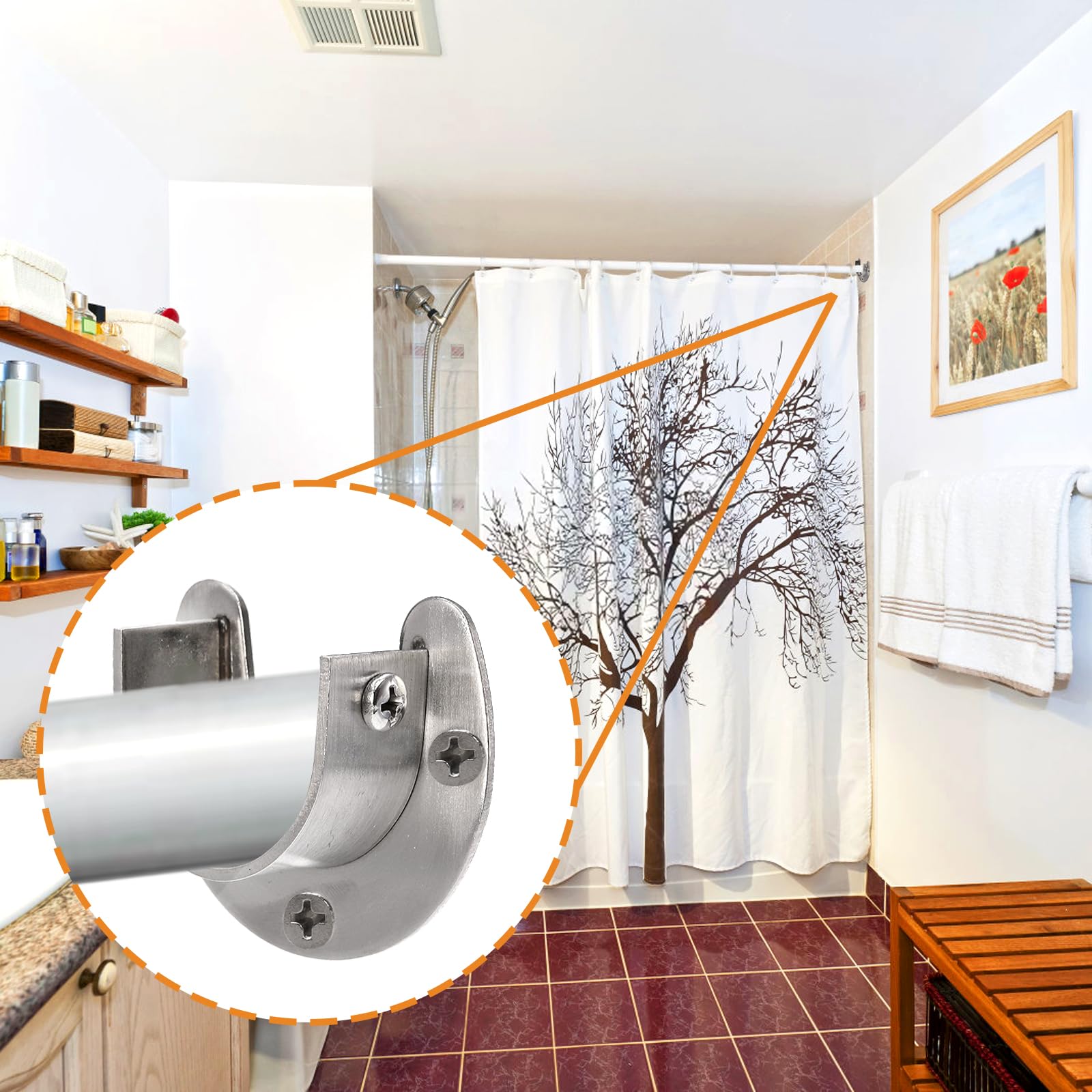 16 Pack Stainless Steel Closet Pole Sockets - 1-1/4 Inch U-Shaped Rod Support Brackets for Closet Rods & Curtain Rods with Screws Included - Perfect for Wardrobe Organization & Window Treatment Installation