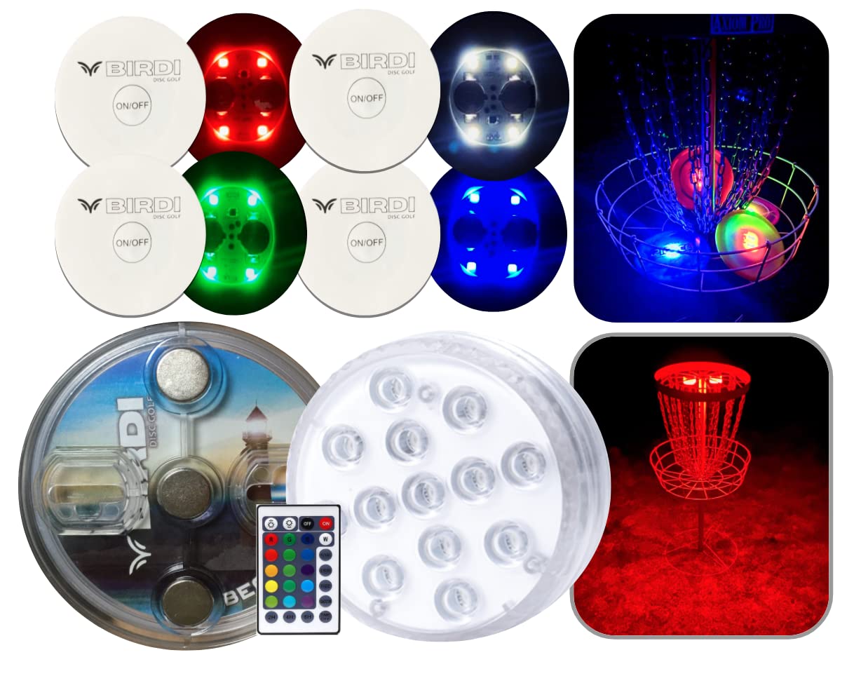 **Magnetic LED Disc Golf Basket Lights with Remote Control - Glow in the Dark Disc Golf Set for Night Play - Flat Circular Quad-Lite LED Lights for Disc Golf Baskets & Discs - Perfect for Backyard, Park, and Night Tournaments**