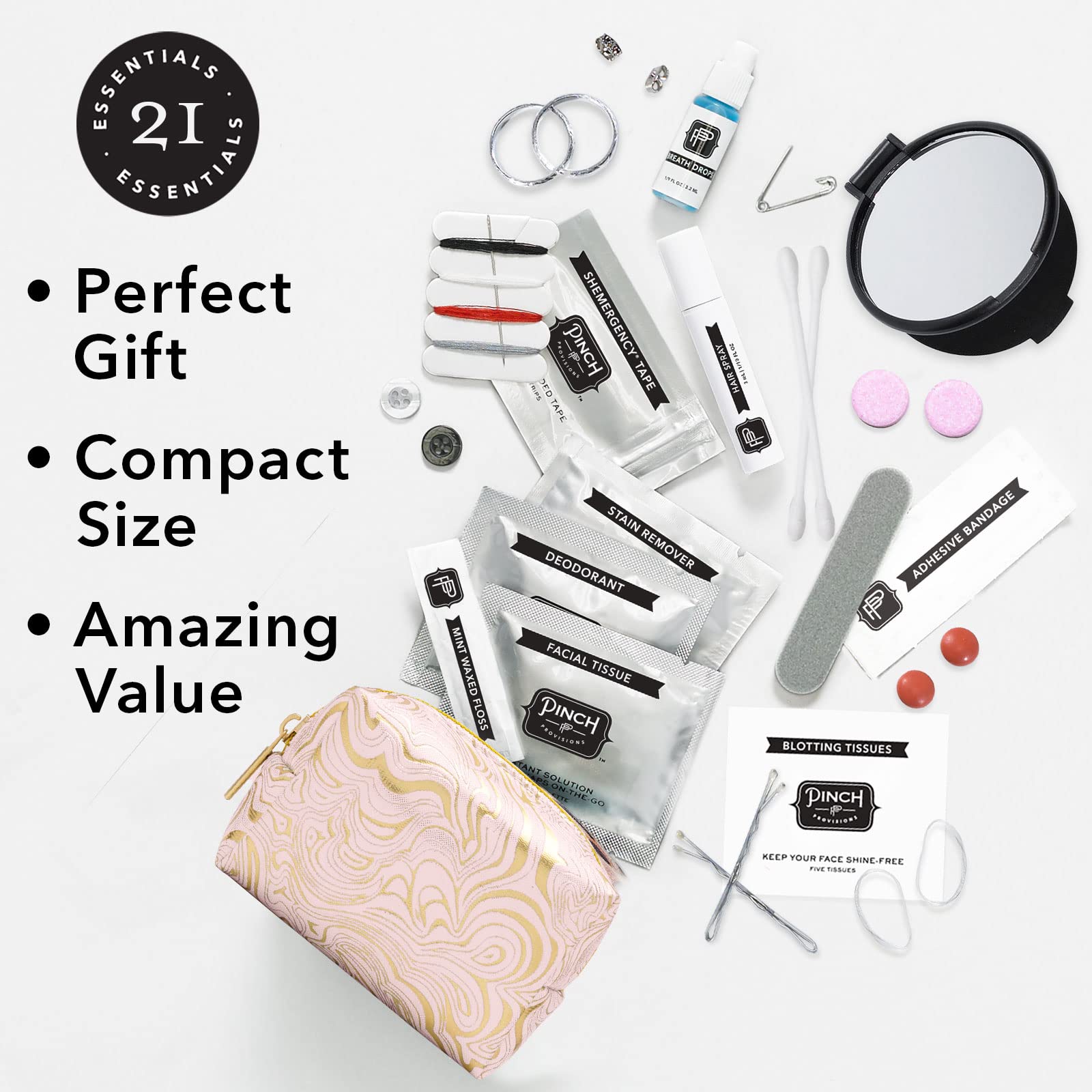 Pinch Provisions Minimergency Kit for Bridesmaids - 21 Essential Wedding Emergency Items - Perfect Bridal Shower Gift & Proposal Present for Bridesmaids - Ideal for Last-Minute Wedding Day Fixes & On-the-Go Touch Ups