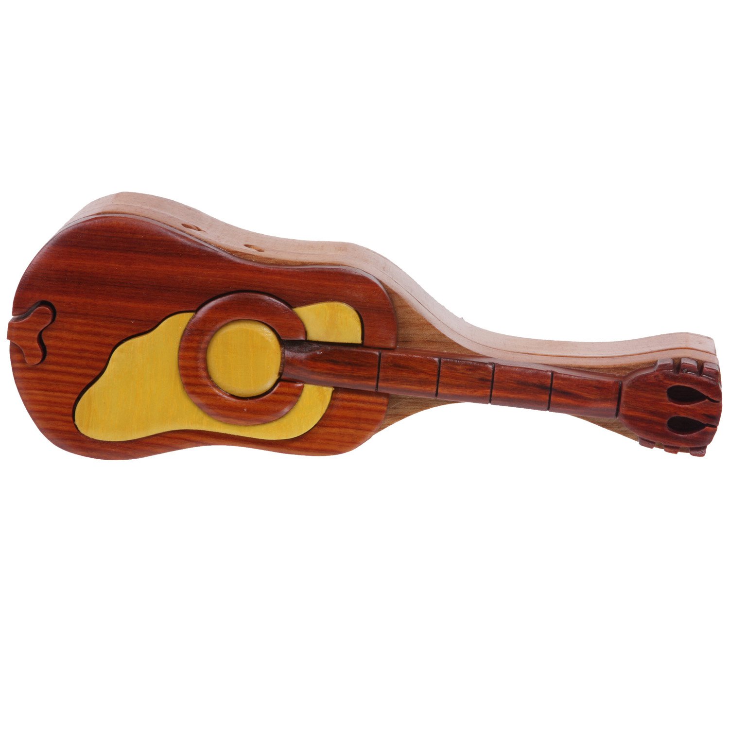 Handcrafted Wooden Guitar-Shaped Secret Jewelry Puzzle Box - Unique Musical Instrument Design for Hidden Storage | Perfect Gift for Musicians & Jewelry Lovers | Home Decor & Treasure Keepsake