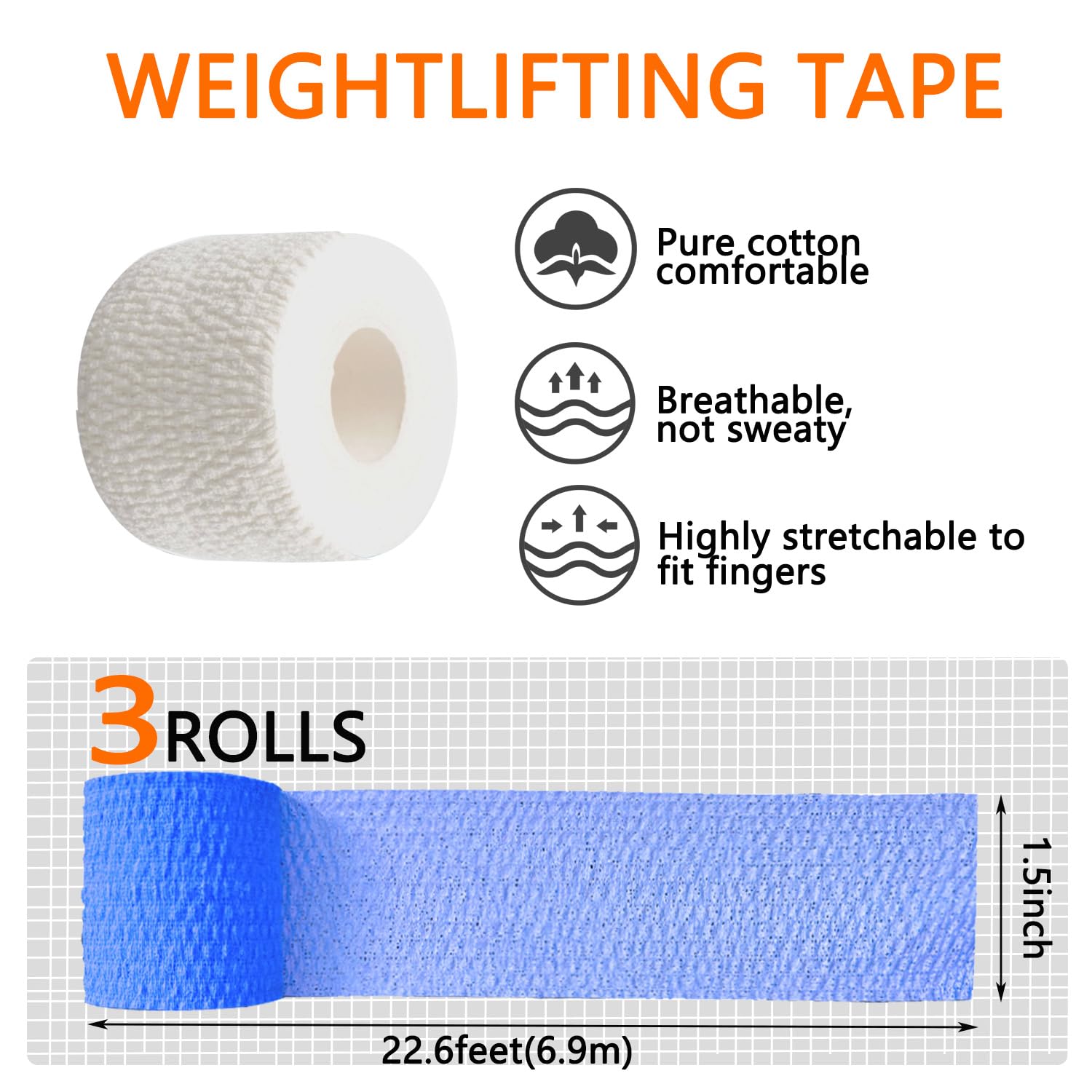 ANAMPION Weightlifting Hook Grip Tape - 4 Rolls (23ft Each) | Comfortable & Stretchy Athletic Thumb Tape for Weight Lifting, CrossFit & Gym Training | Protects Thumbs, Wrists & Fingers | Ideal for Powerlifting, Deadlifts & Olympic Weightlifting