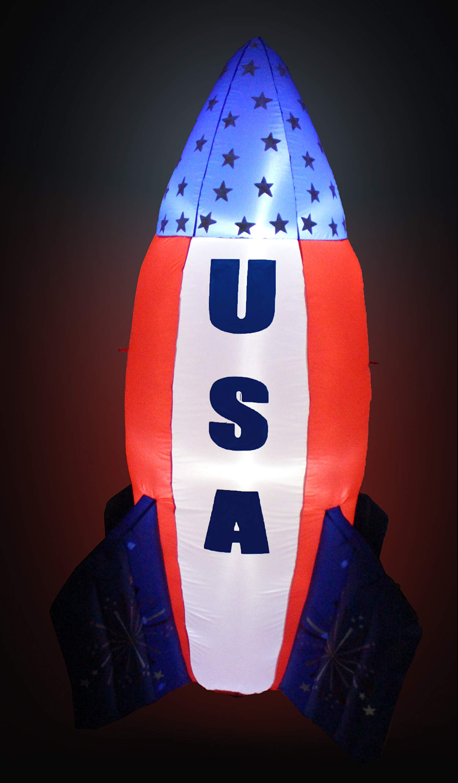 Patriotic Birthday Party Decorations Bundle - 6ft Inflatable USA Flag Rocket & Happy Birthday Cake with LED Lights - Perfect for 4th of July, Independence Day & Birthday Celebrations