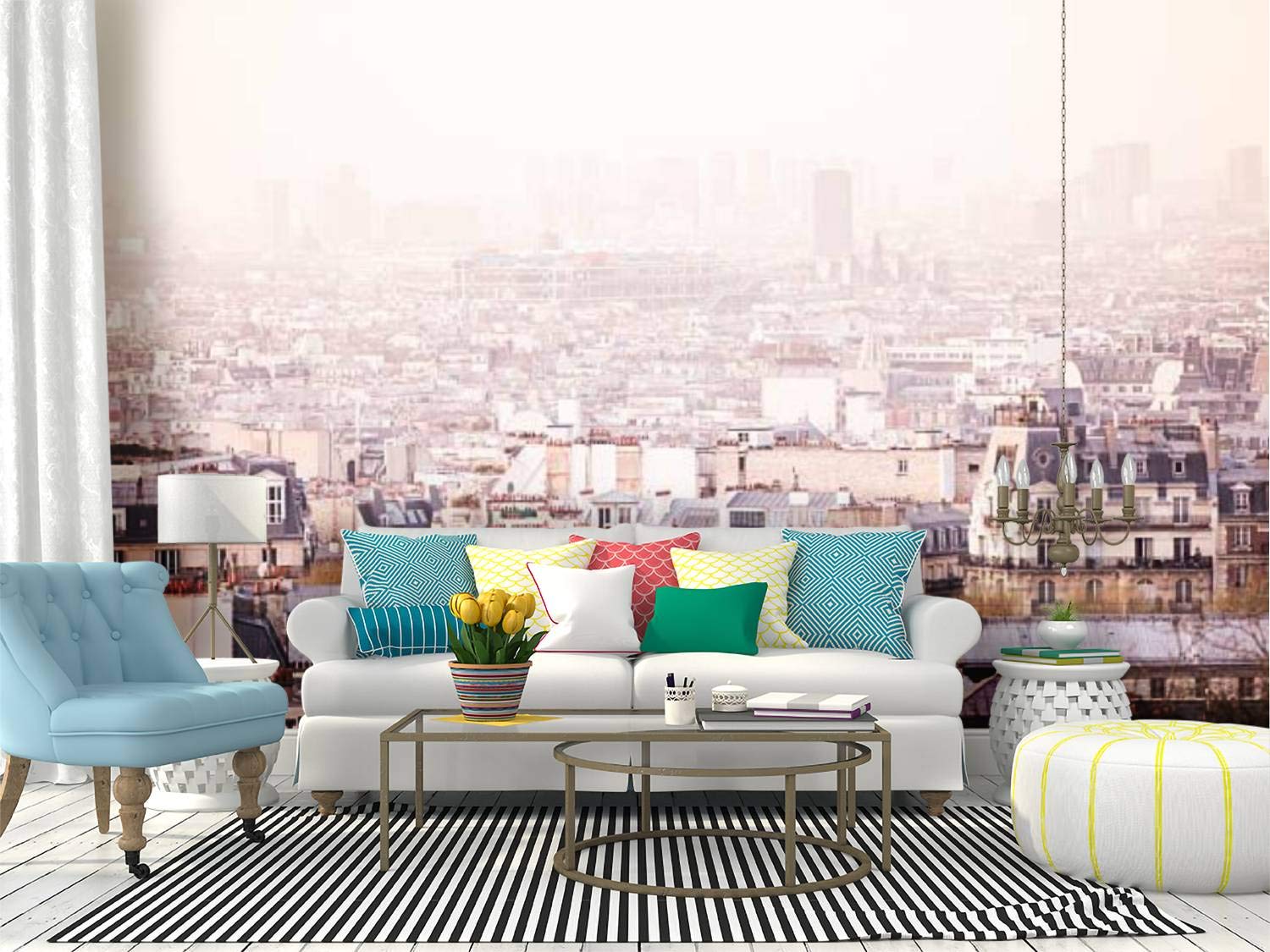 RECETHROWS Paris Rooftops Peel and Stick Wallpaper - Self-Adhesive Removable Vinyl Wall Mural for Home Decor | Perfect for Bedroom, Living Room, Nursery & Office Accent Walls