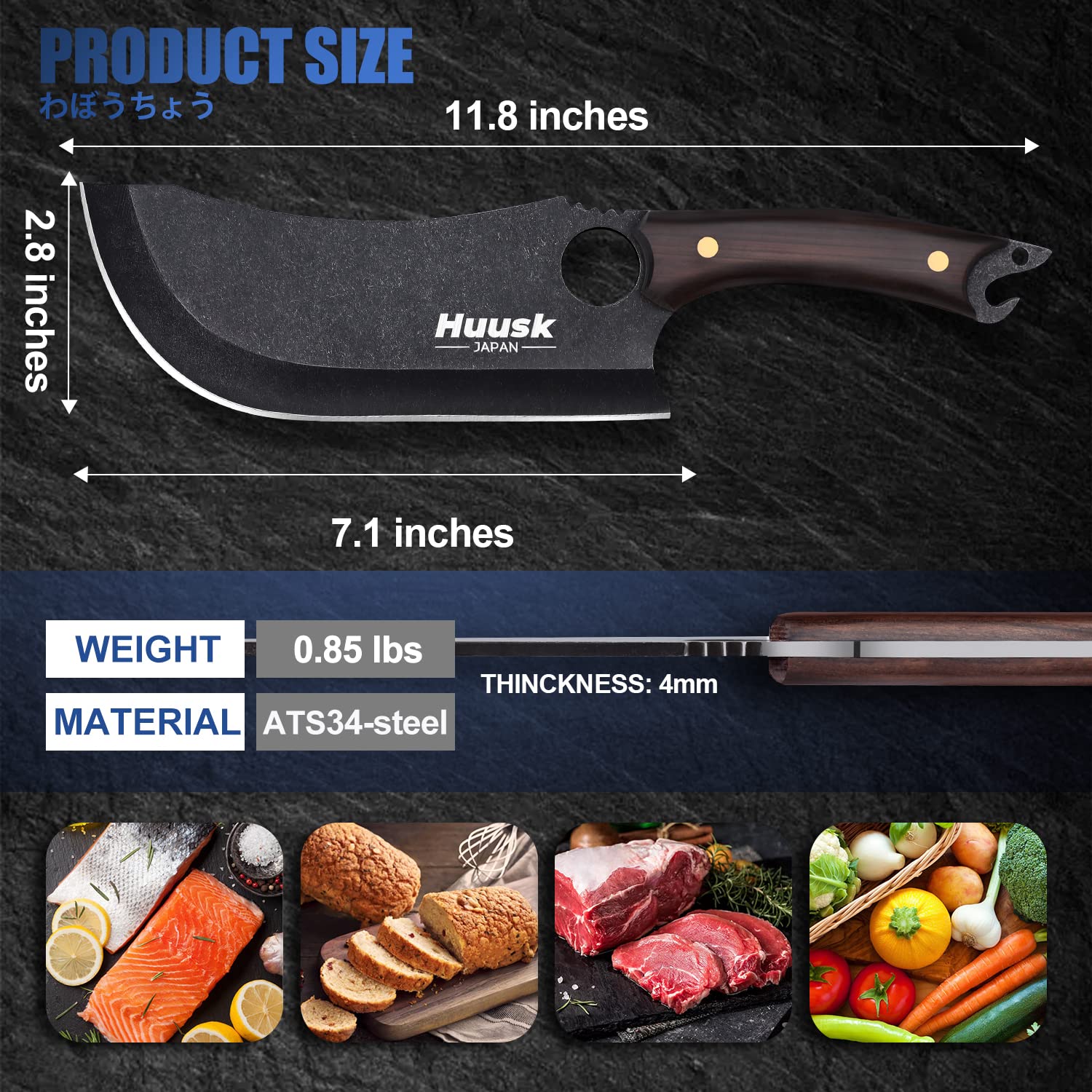 Premium Huusk Upgraded Chef Knife Set with Black Meat Cleaver - Professional Kitchen Knives for Cooking, BBQ & Camping - Includes Sheath - Perfect Viking Gift for Men & Home Chefs - Ideal for Slicing, Dicing & Outdoor Adventures