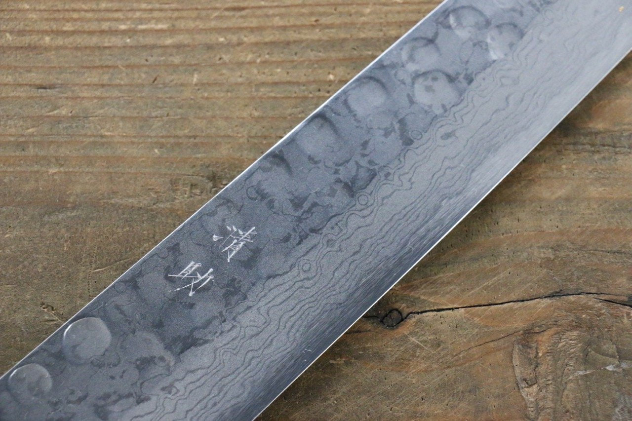 Premium Seisuke Blue Steel No.2 Hammered Damascus Yanagiba Sushi Knife 270mm with Shitan Handle - Professional Japanese Sushi & Sashimi Preparation for Chefs & Home Cooks