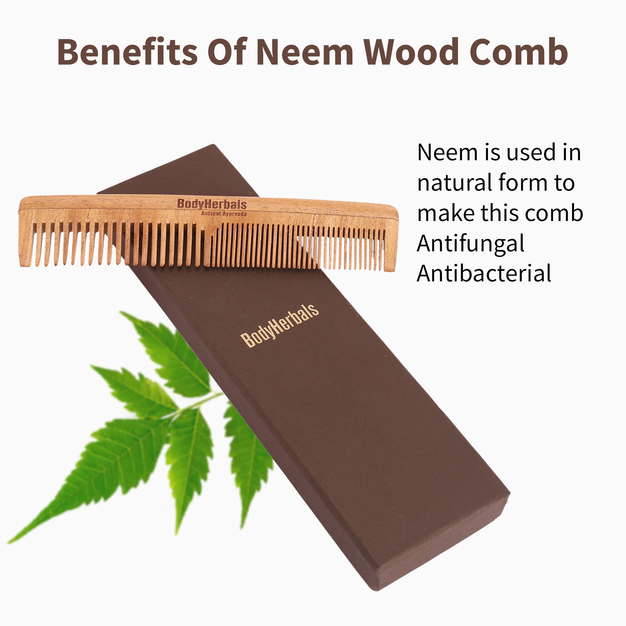 BodyHerbals Double Tooth Dressing Comb - 100% Natural Neem Wood, Handmade with Elegant Design in Gift Box (Cream) | Perfect for Hair Styling, Detangling & Ayurvedic Hair Care