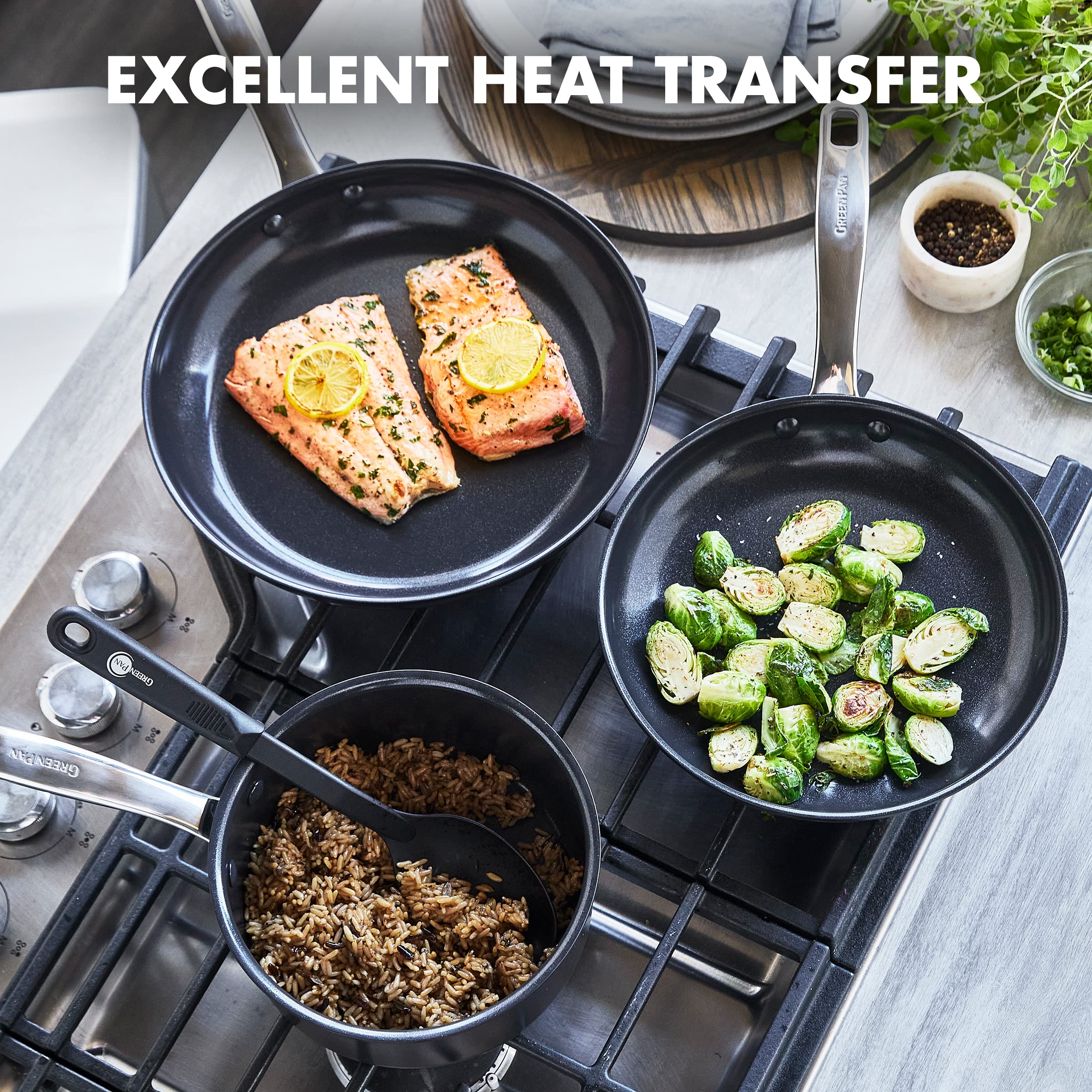GreenPan Chatham Prime Midnight 5-Piece Nonstick Cookware Set – Hard Anodized Healthy Ceramic Coating, Stainless Steel Handles, PFAS-Free, Dishwasher & Oven Safe – Perfect for Frying, Sautéing & Everyday Cooking (Black)