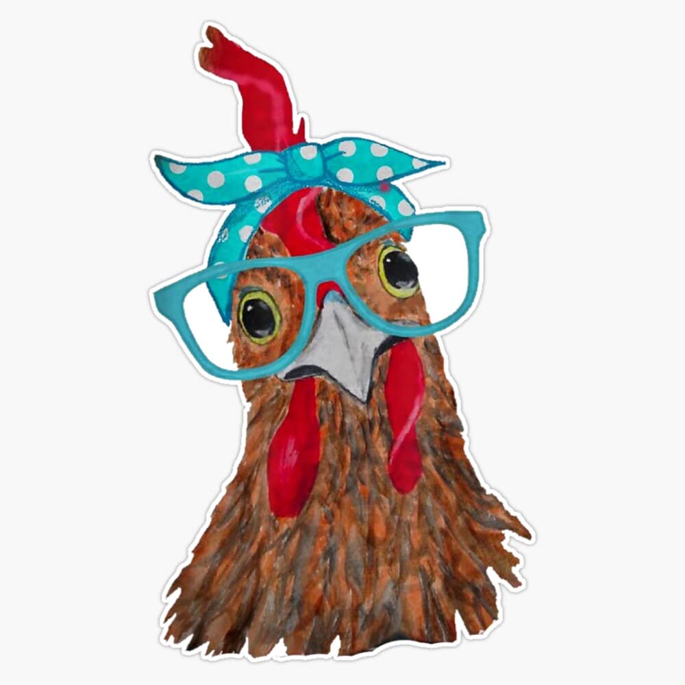 Cute Chicken with Bandana Headband & Glasses Vinyl Decal Sticker - 5 Inch Bumper Sticker for Cars, Laptops, and DIY Crafts