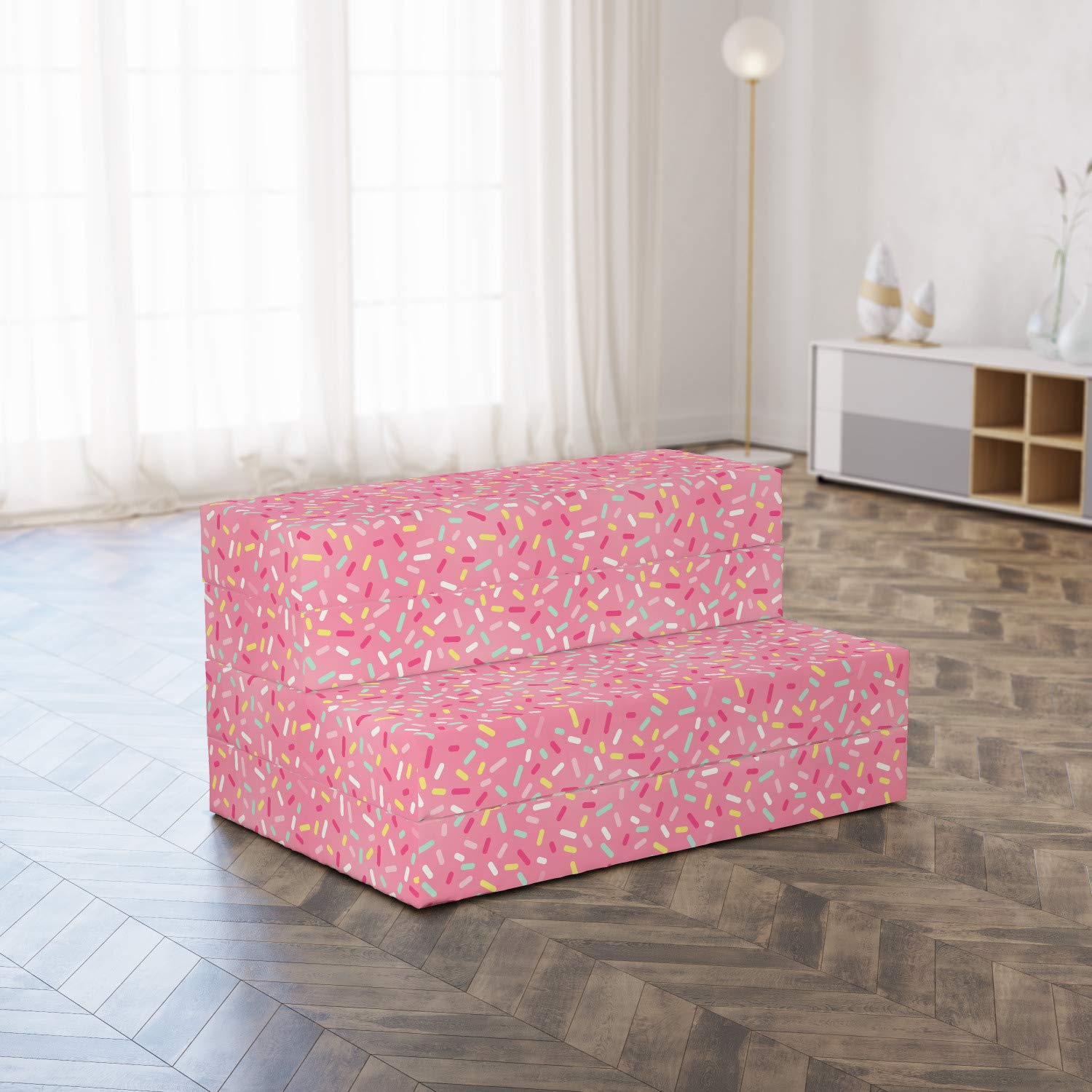 Ambesonne Pink and White Foldable Mattress - Donut Sprinkles Design, 74.8