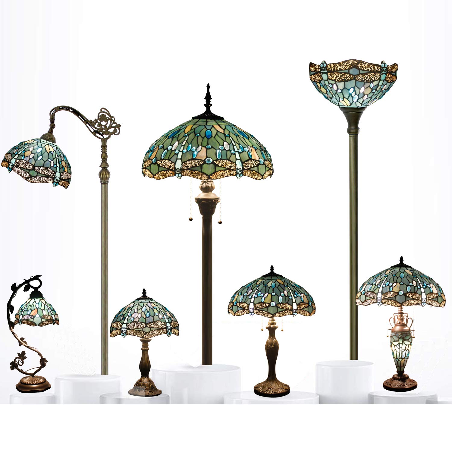 Tiffany Style Table Lamp 12x18 Inch with LED Bulb - Sea Blue Stained Glass Dragonfly Shade & Antique Base - Desk Lamp for Reading, Living Room, Bedroom, Study or Bar - Perfect Home Decor and Gift Idea for Art Lovers