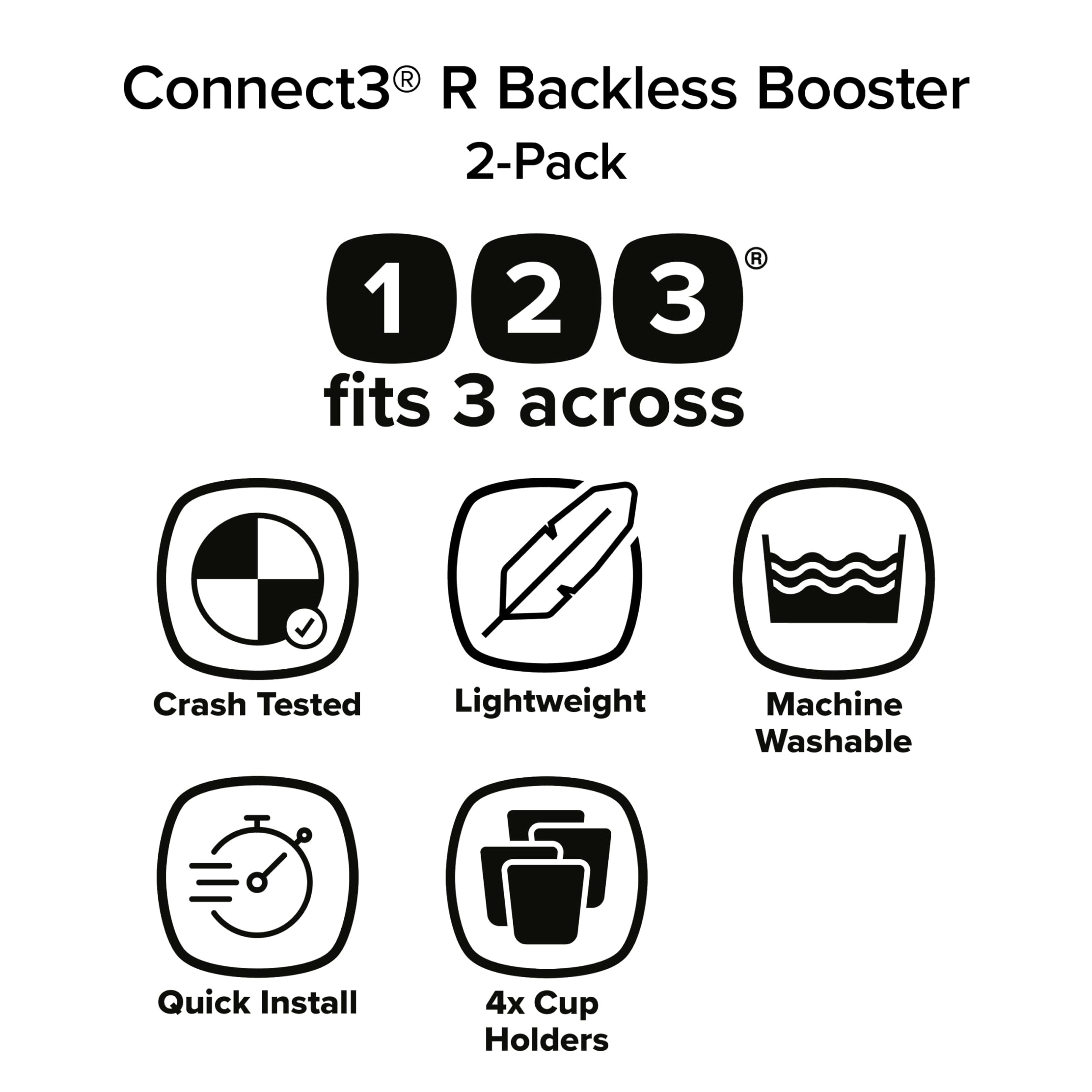 Diono Connect3 R Backless Booster Car Seat 2-Pack – Slim Fit for 3-Across in Mid-Sized Sedans & SUVs – Lightweight Kids Booster Seat with Cup Holder – 40-120 lbs – Blue Razz Ice – Perfect for School, Travel & Daily Commutes