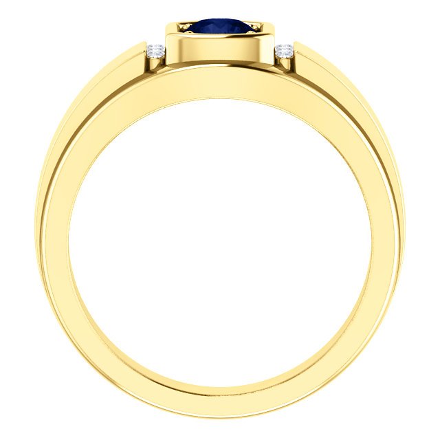 14K Gold Men's Sapphire and Diamond Ring - 0.60ct Sapphire & 0.09ctw Diamonds - Elegant Wedding Band, Anniversary Gift for Him, Engagement Ring for Men