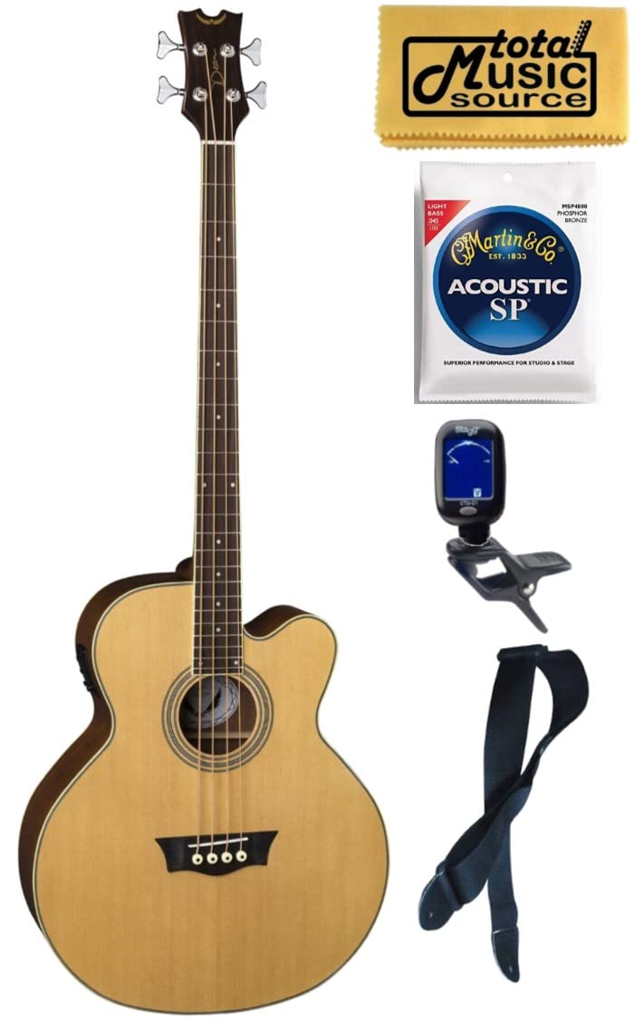 Dean 4-String Acoustic-Electric Bass Guitar with Spruce Top in Natural Finish - EABC Bundle for Live Performances & Studio Recording