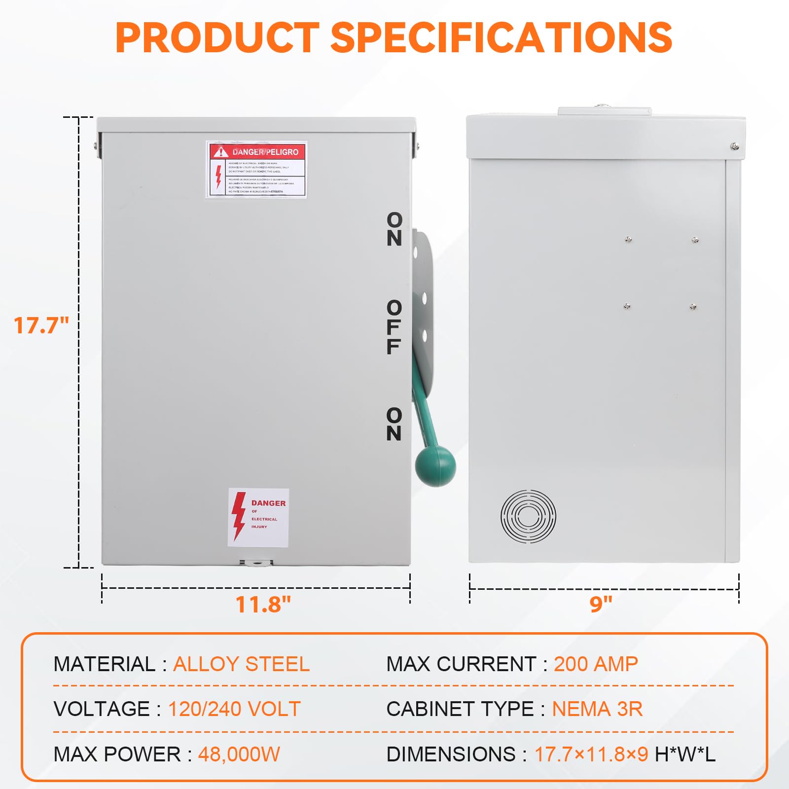 200A Generator Transfer Switch, 48000W Heavy-Duty Double-Throw Safety Switch, 120/240V Manual Transfer Switch with Enhanced Stability, NEMA 3R Rated for Outdoor & Indoor Use - Ideal for Home Backup Power, Emergency Power Transfer, and RV Power Switching