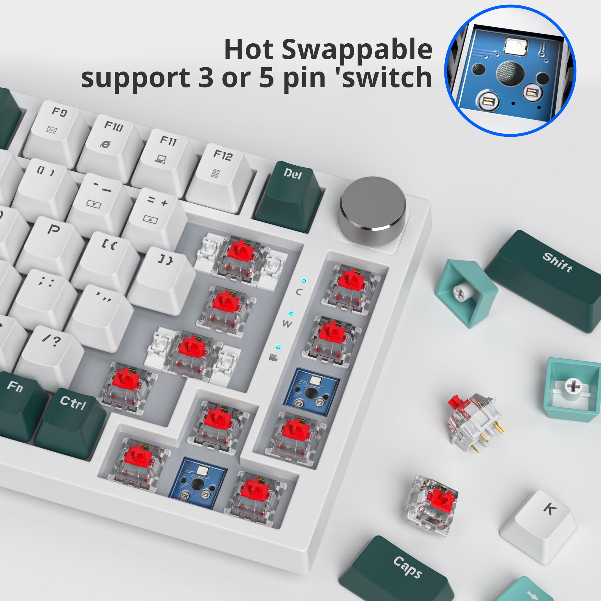 SbocKeeb 75% Gasket-Mounted Mechanical Keyboard - 82-Key Compact Wired RGB Gaming Keyboard with Hot-Swap Sockets & Sound Dampening Foam for Mac/Windows (Green Forest) - Perfect for Typing, Gaming & Office Work