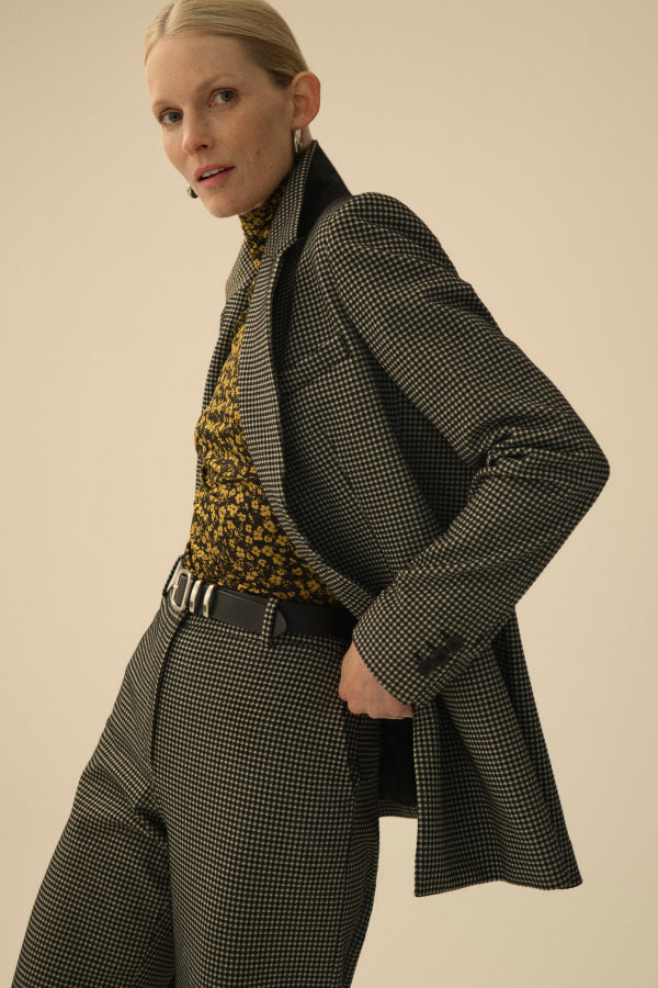 Tinsley Wide Leg Pants for Women - Soft Knit Suiting Fabric with Classic Check Pattern | Office Wear & Casual Outfits