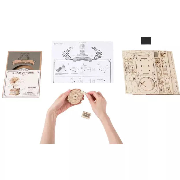 3D Wooden Puzzle Gramophone Model Kit - DIY Music Player Craft for Adults & Teens - Perfect for Home Decor, Gifts, and Stress Relief Activities