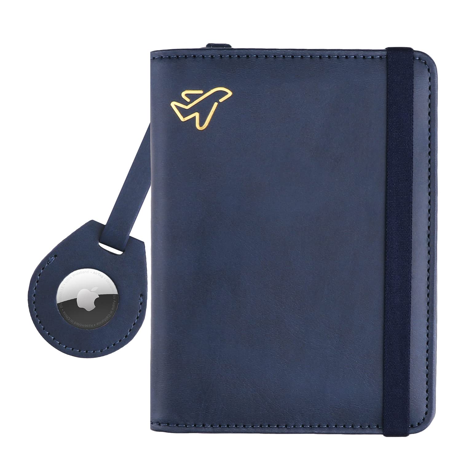 WALNEW AirTag Passport Holder - RFID Blocking PU Leather Travel Wallet with Airtag Slot for iPhone | Secure Passport Cover for Men & Women | Perfect for International Travel, Business Trips & Vacations (Navy Blue)