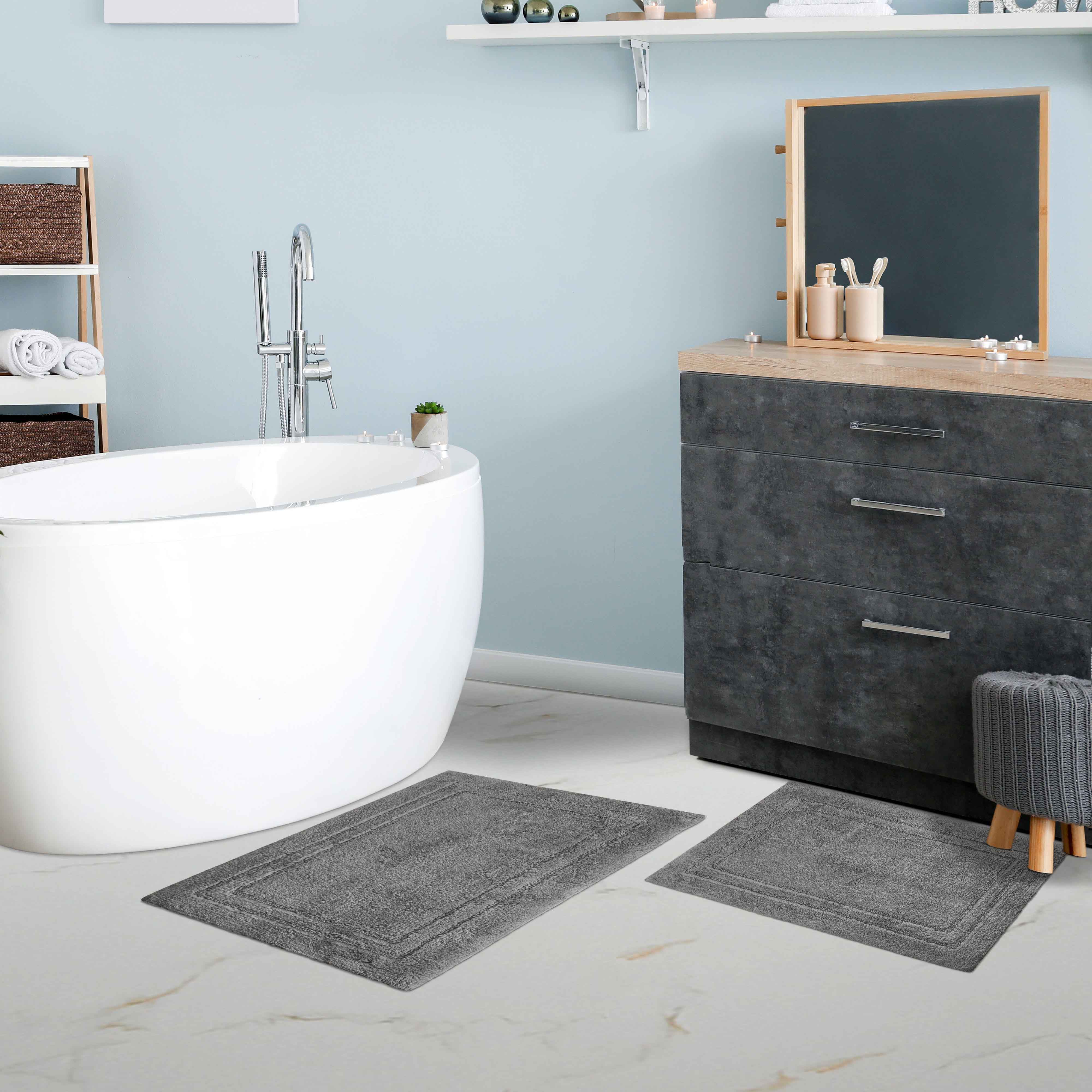 Premium Cotton Non-Slip 2-Piece Bath Rug Set - Soft Absorbent Bathroom Mat for Shower, Tub & Vanity Area - Machine Washable Bath Mats for Safety and Comfort