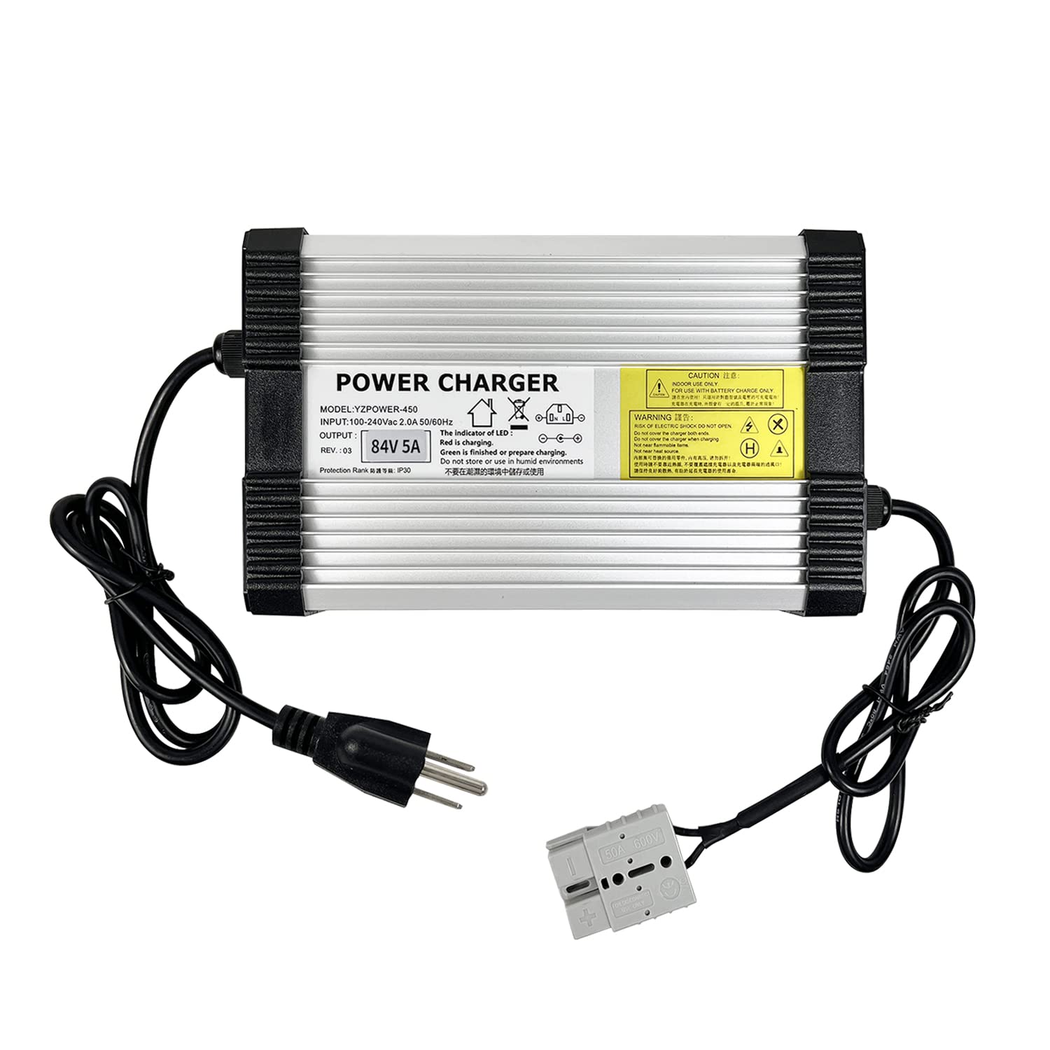 YZPOWER 84V 5A Lithium Battery Charger for 72V Battery Packs with Anderson Connector - Fast Charging for Electric Bikes, Scooters, and Medical Equipment