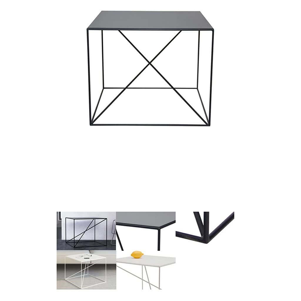 **Industrial Wrought Iron Square Coffee Table - Small Side Table for Living Room, Office, Bedroom, Balcony & Nightstand | Black Finish | Perfect for Sofa, Tea & Shelf Use**