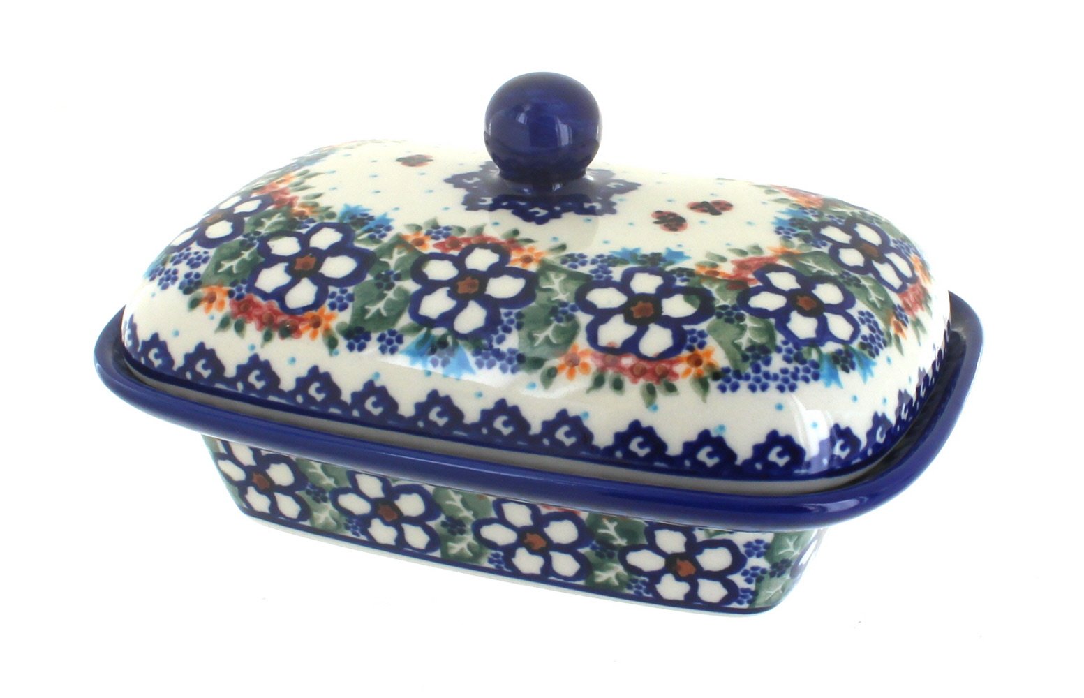 Blue Rose Polish Pottery Scarlett Butter Dish - Handmade Ceramic Butter Keeper with Lid - Elegant Kitchen Decor for Dining Table, Breakfast, and Tea Time