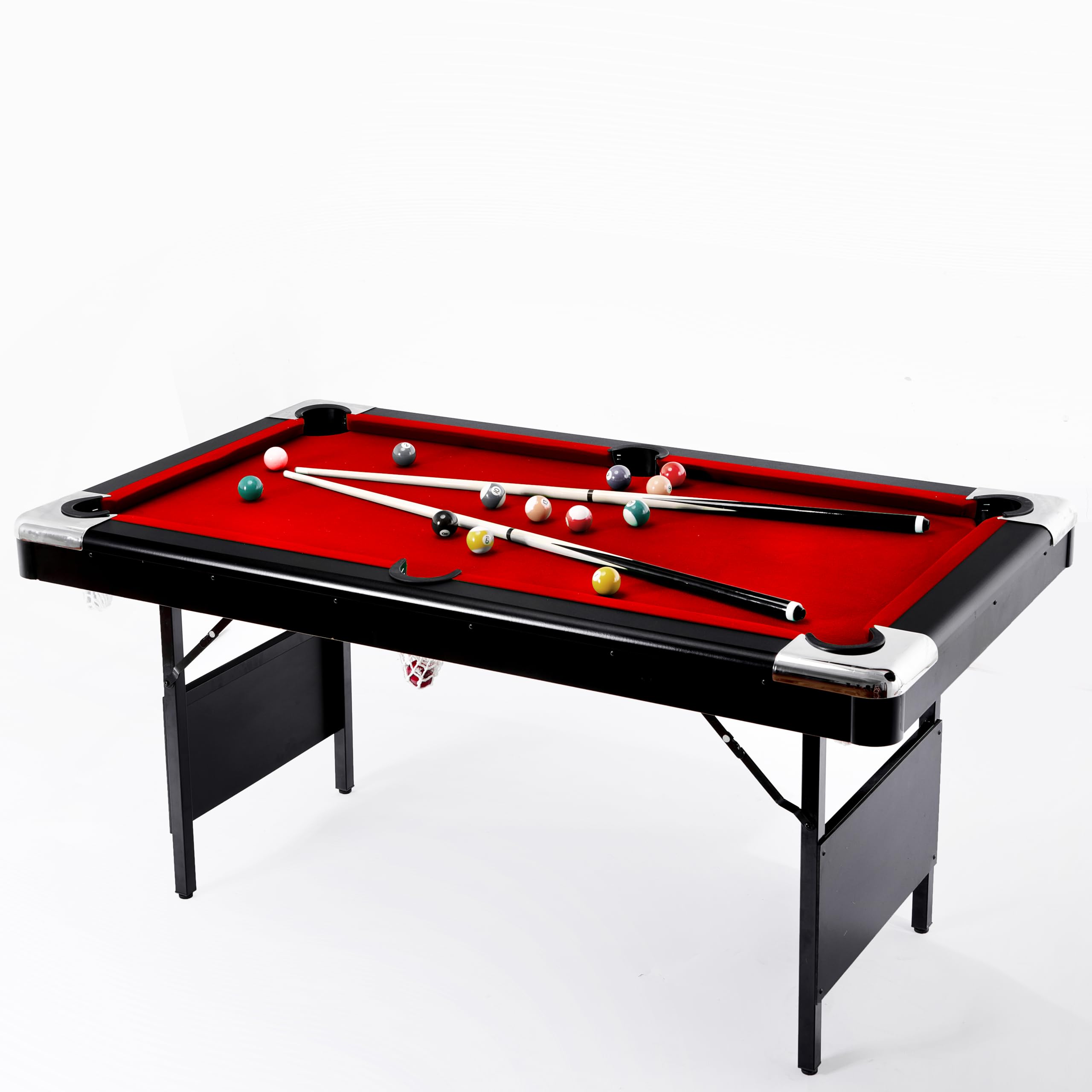 7-Ft Folding Pool Table for Home Game Room - Includes 2 Cue Sticks, Chalk & Felt Brush - Multi-Game Billiard Table for Adults & Kids - Perfect for Family Parties & Entertainment - Easy Storage Red Felt Table