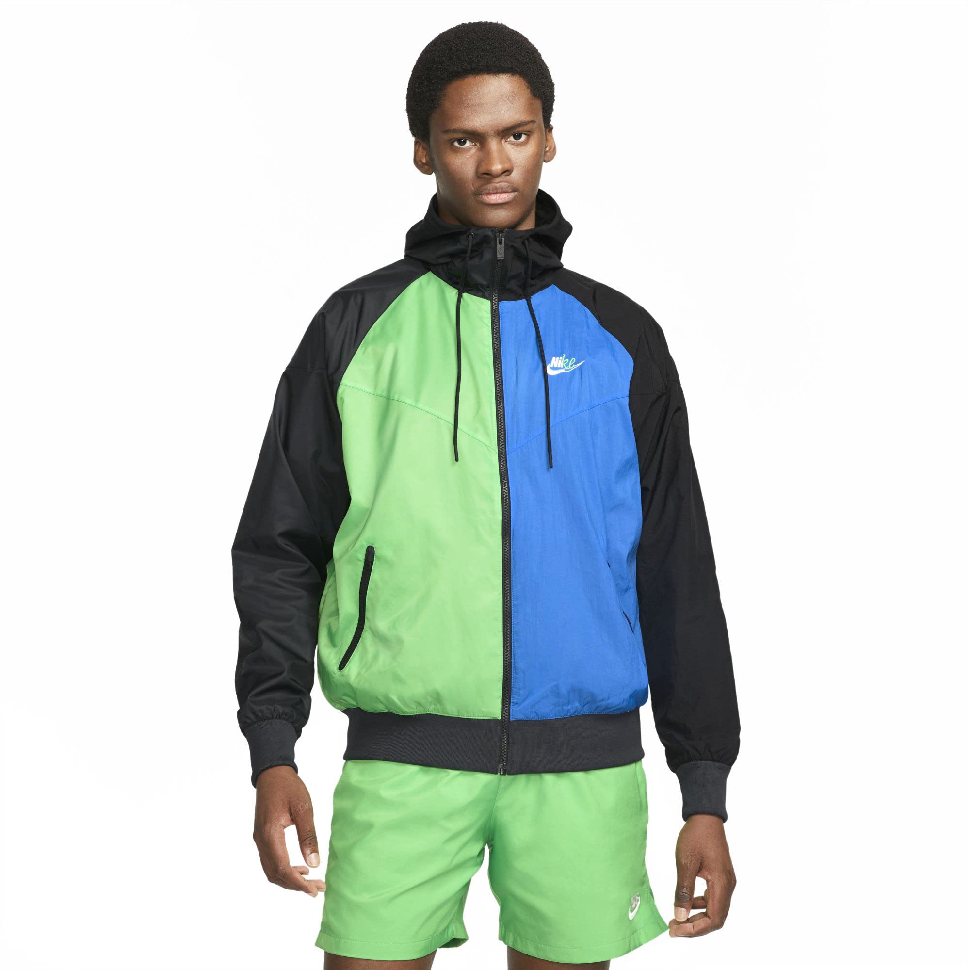 Nike Men's Sportswear Essentials+ Windrunner Woven Jacket - Lightweight Running & Training Jacket for Men (Large, Light Green/Blue/Black) | Perfect for Jogging, Gym Workouts & Outdoor Activities