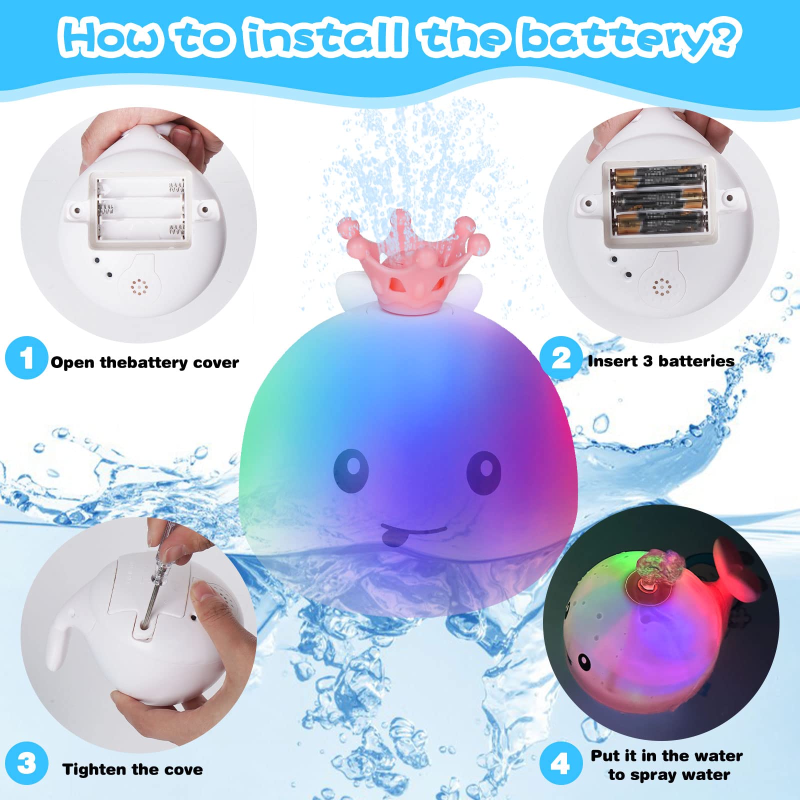Whale Bath Toy Automatic Spray Light Up Water Baby Bath Toy, Induction Sprinkler Bathtub Shower Toys for Toddlers Infants Kids, Pool Shower Bathroom Toys Spray Water Baby Toy for Fun Bath Time and Learning Play