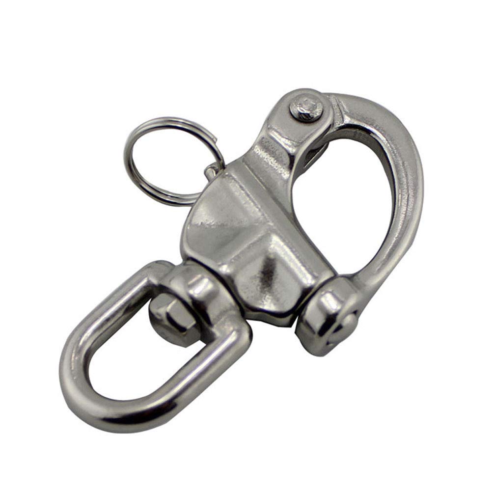 TOPBATHY Heavy Duty Stainless Steel Swivel D Shackle - 2 Pack Corrosion Resistant Snap Hook with Large Bail for Marine, Boating, Fishing & Outdoor Rigging