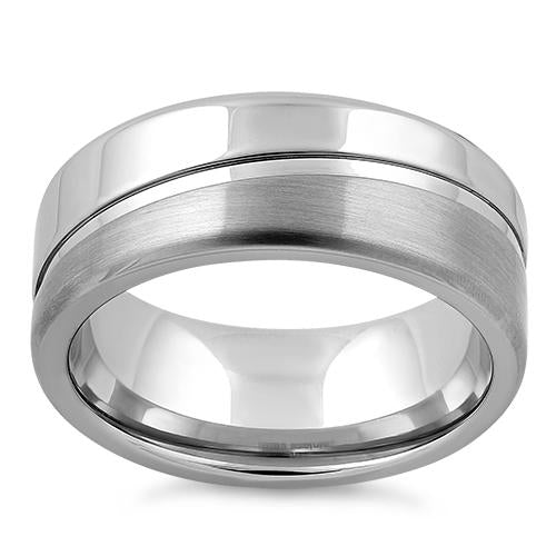 Polished Stainless Steel Offset Groove Satin Finish Band Ring for Men & Women - Perfect for Weddings, Anniversaries, and Everyday Wear