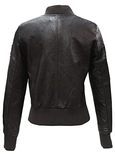 Top Gun Women's Vegan Leather Bomber Jacket with Patches - Stylish Vegan Leather Jacket for Women, Fashionable Faux Leather Bomber with Embroidered Patches - Perfect for Casual Outfits, Night Out, and Motorcycle Riding