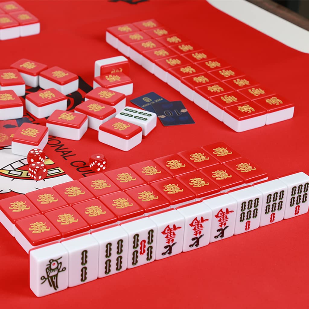Portable Chinese Mahjong Set - 144 Melamine Tiles with Ornate Storage Case | Travel Board Game for Family & Friends | Perfect for Game Nights, Parties & Cultural Entertainment