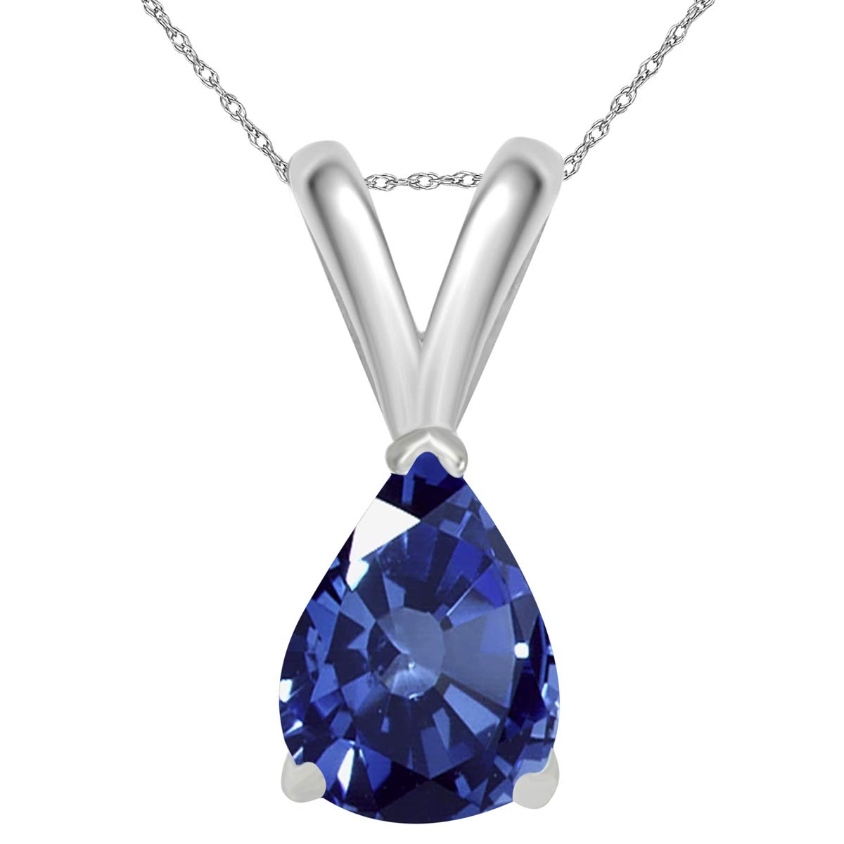 0.90Ct Pear Cut Natural Sapphire Pendant Necklace in 14k White Gold (8x6mm) - Elegant Valentine's Day Gift for Her, Anniversary Jewelry & Special Occasion Present