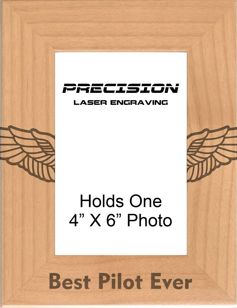 Best Pilot Ever - Engraved Natural Wood Picture Frame with Wings - Perfect for Aviation Enthusiasts, Office Decor & Gift Ideas