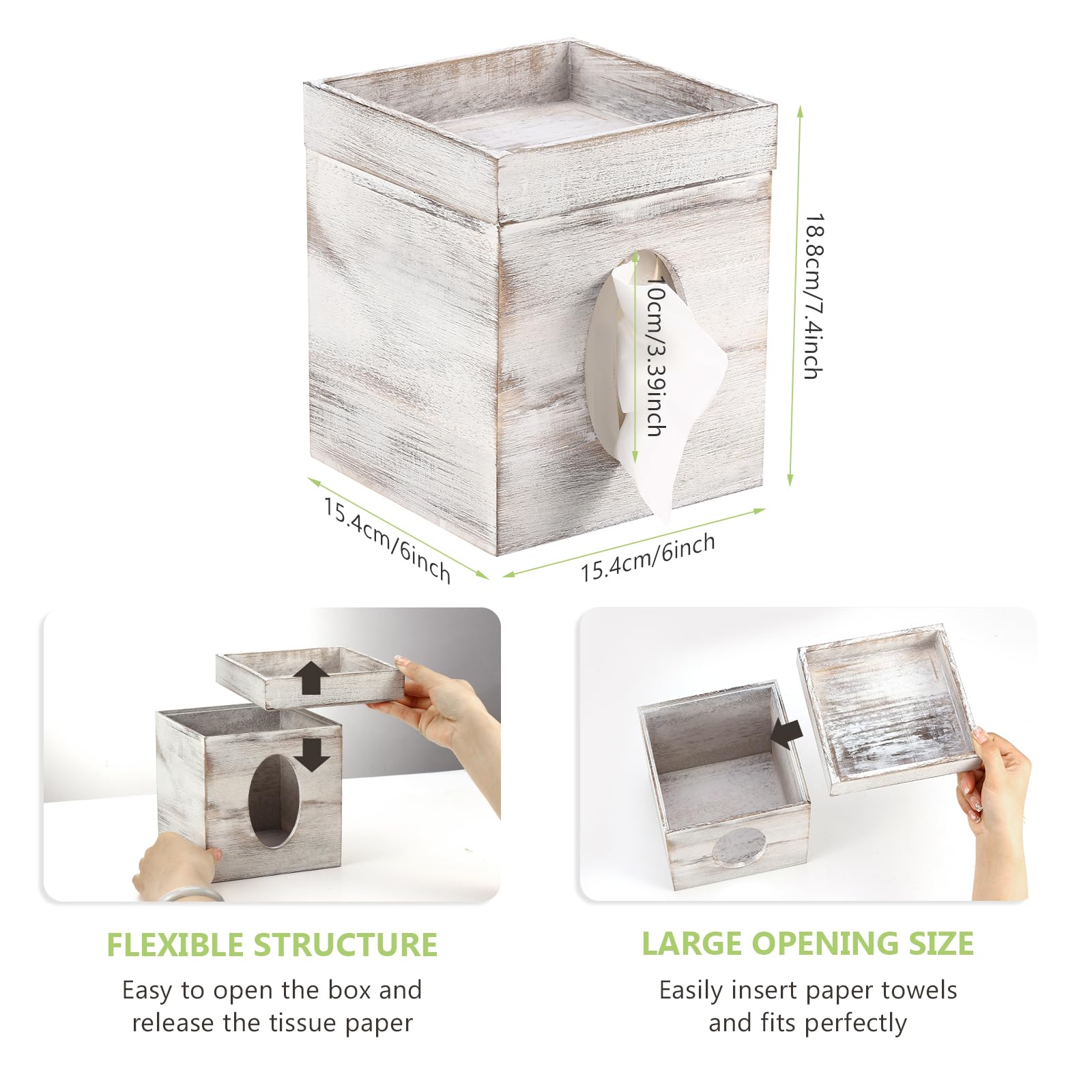 White Washed Solid Tissue Box Cover with Storage Tray - 6