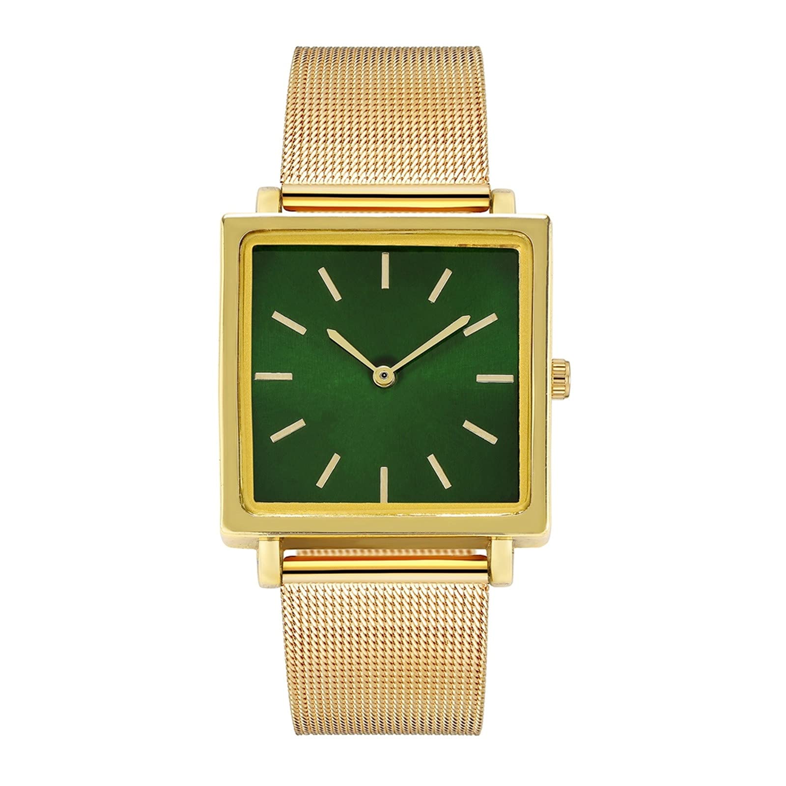 Elegant Stainless Steel Mesh Band Women's Watch - Rectangle Face, Quartz Movement, Waterproof, Luxury Classic Design for Casual & Fashion Wear (Green, One Size) - Perfect for Office, Party, and Everyday Use