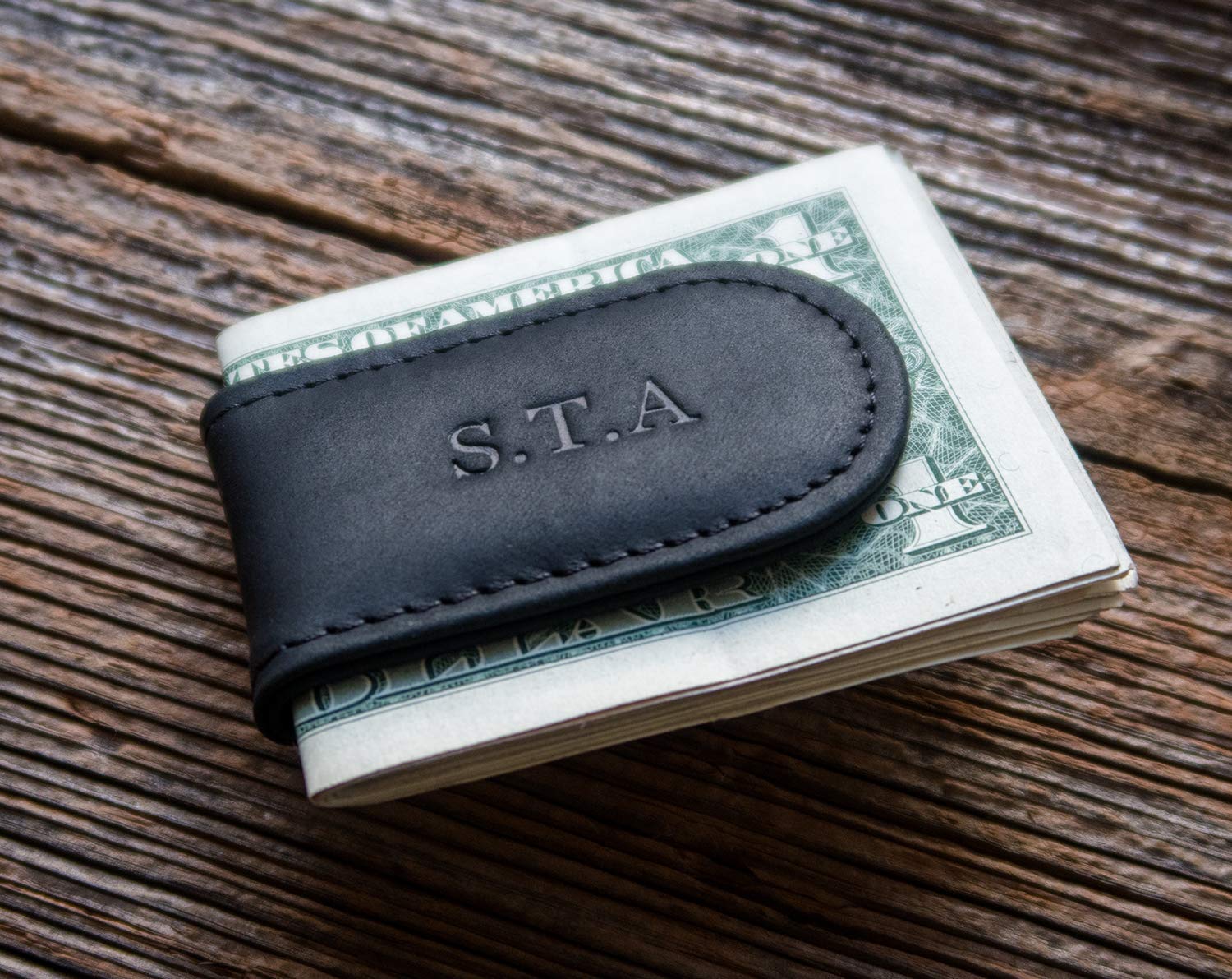 Personalized Leather Money Clip for Men - Custom Engraved Groomsmen Gift with Strong Magnetic Closure | Slim Minimalist Cash Holder Wallet Alternative | Perfect Father's Day, Birthday & Wedding Gift for Him