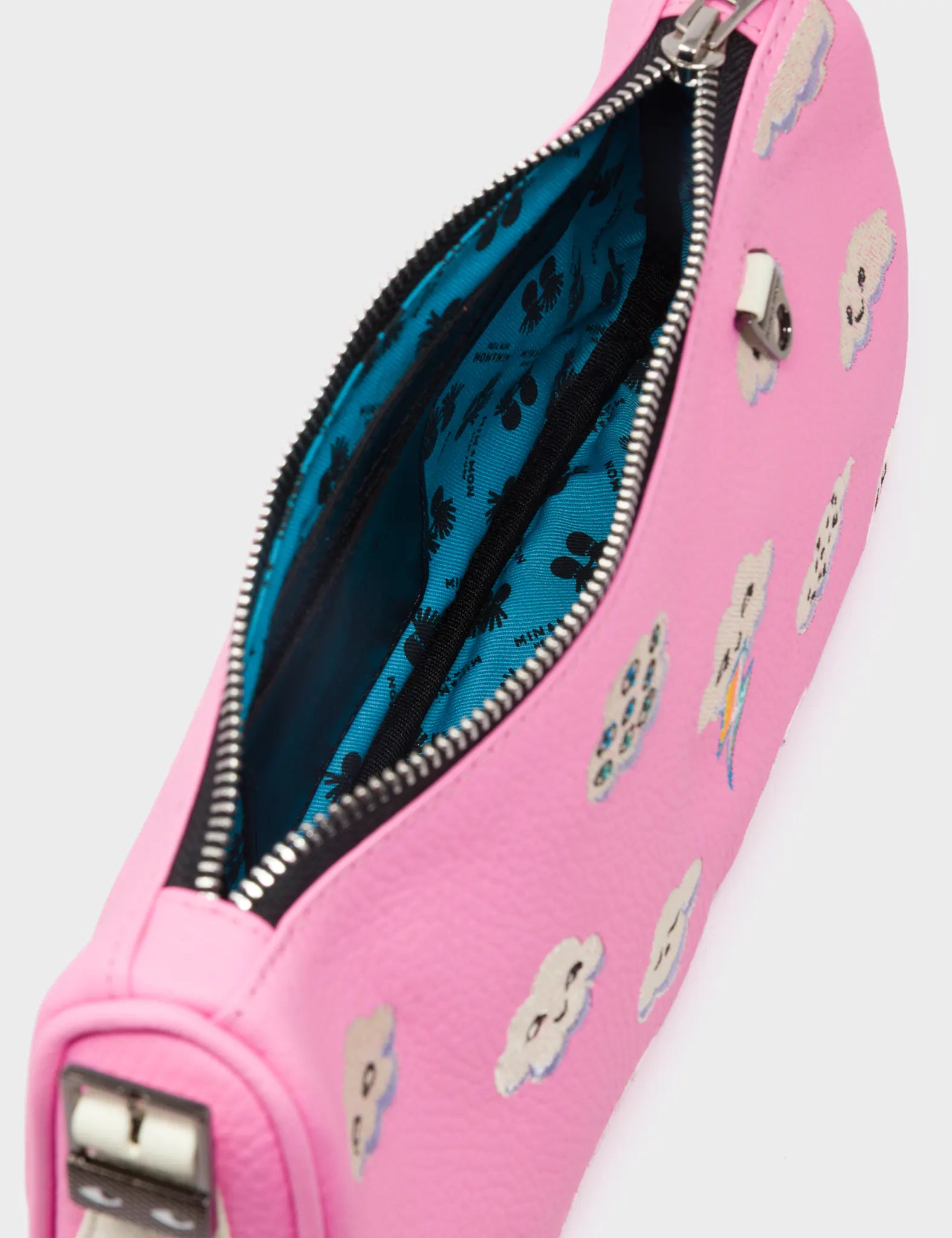 Lucas Hobo Mini Bubblegum Pink Handbag with Happy Clouds Embroidery - Stylish Crossbody Purse for Women, Perfect for Casual Outings & Date Nights