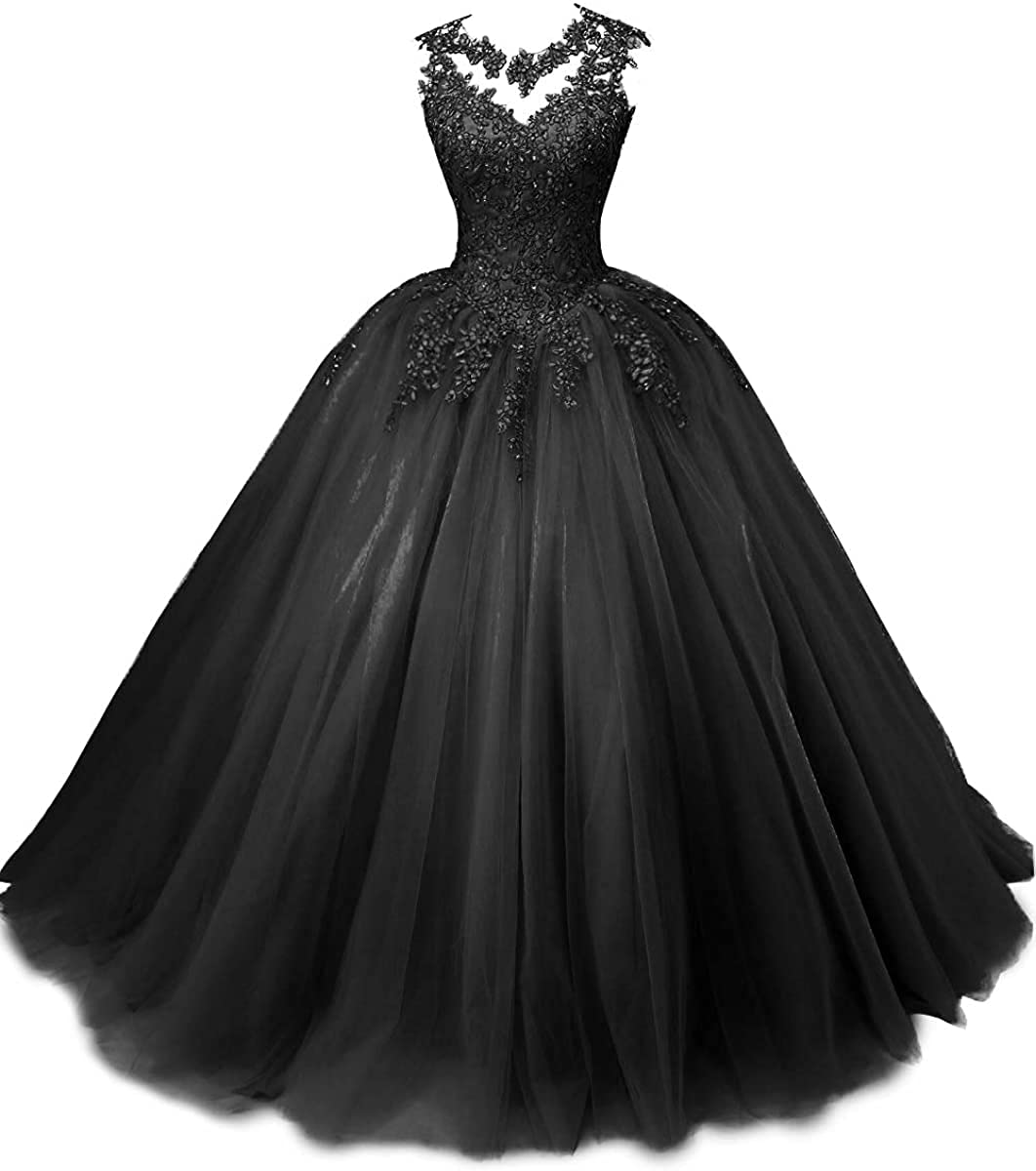 Elegant Women's Scoop Neck Beaded Lace Quinceañera Dress with Appliques - Perfect for Sweet 16, Prom & Ball Gown | Formal Evening Gowns for Special Occasions