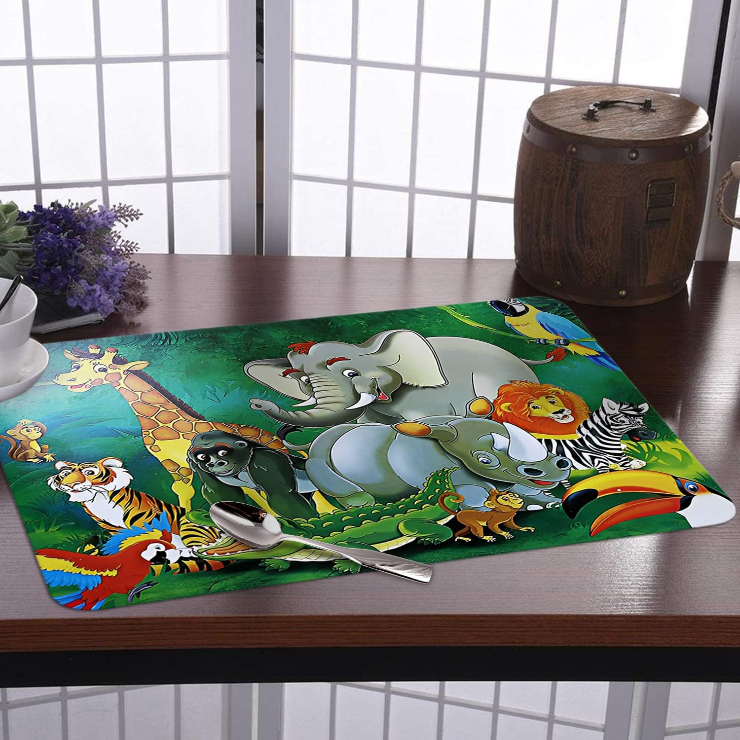 Kuber Industries Waterproof Table Mat Set of 6 - Heat-Resistant, Washable Animal Print Placemats for Kitchen Counter & Coffee Table (Green) | Perfect for Dining, Entertaining & Home Decor