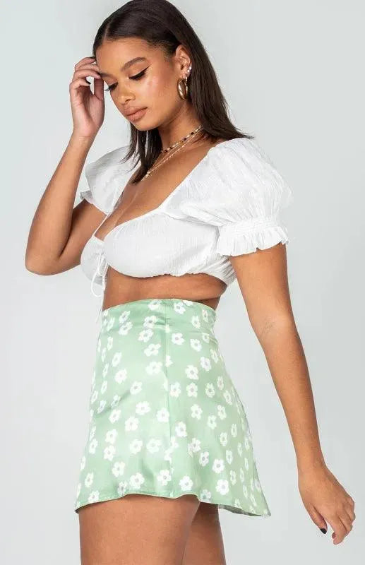 Women's High Waist Satin Printed A-Line Mini Skirt - Sexy Stretchy Party Skirt for Night Out, Club, Date Night & Summer Outfits