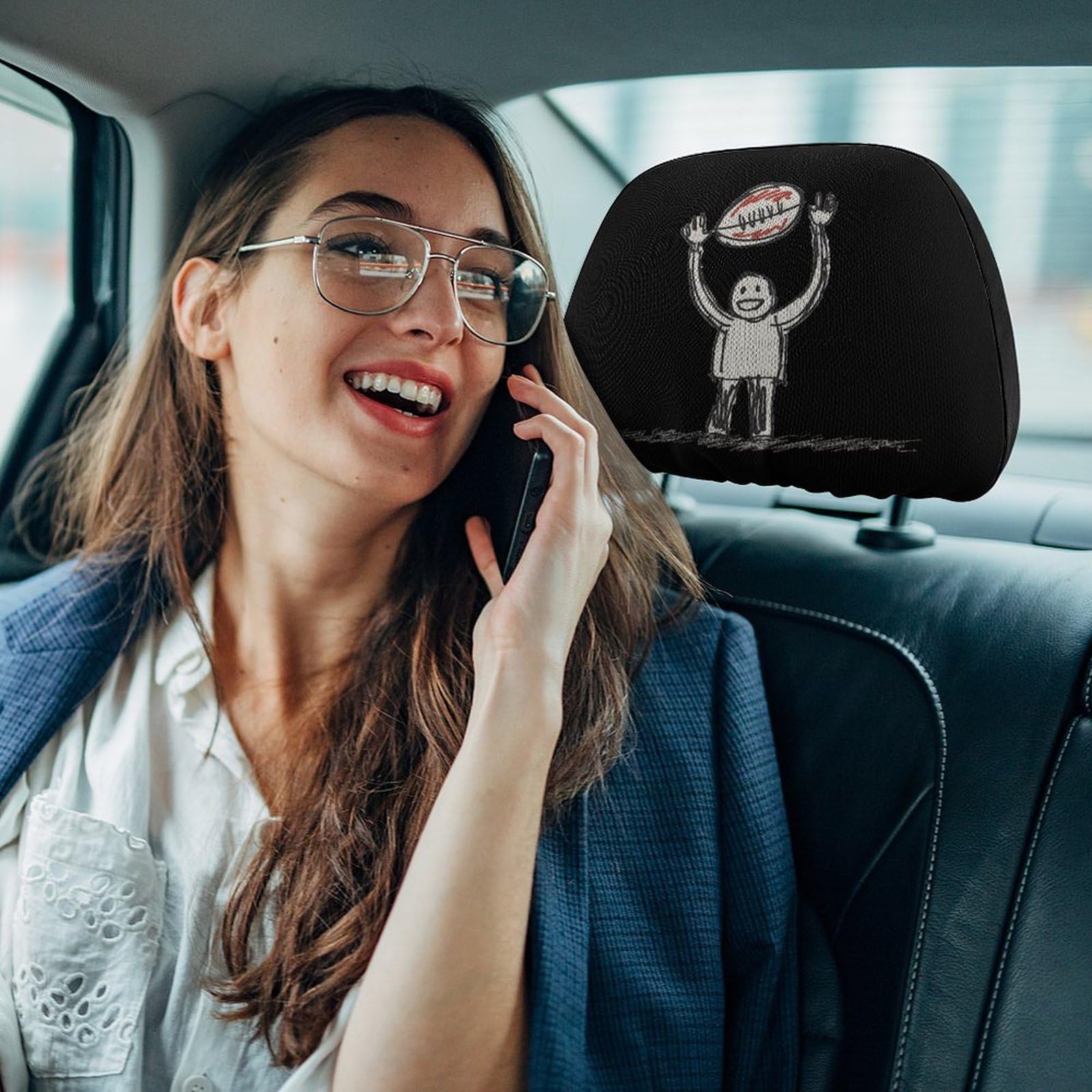 Universal Car Headrest Cover - Full Wrap Seat Protector for Football Fans - 1PC - Perfect for Road Trips & Game Day Car Decor