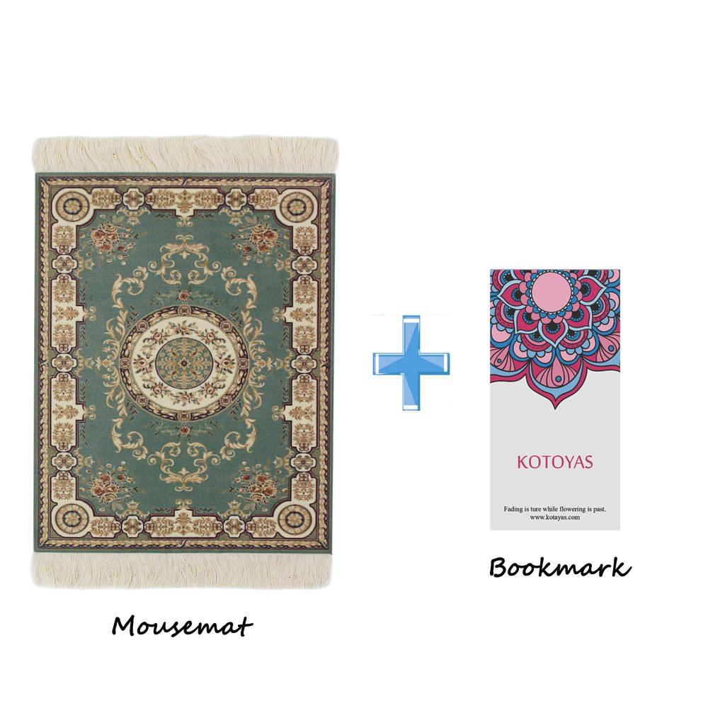 Persian Style Carpet Mouse Pad - Handmade Oriental Design Computer Mousepad with Green Floral Pattern for Gaming & Office Workspaces
