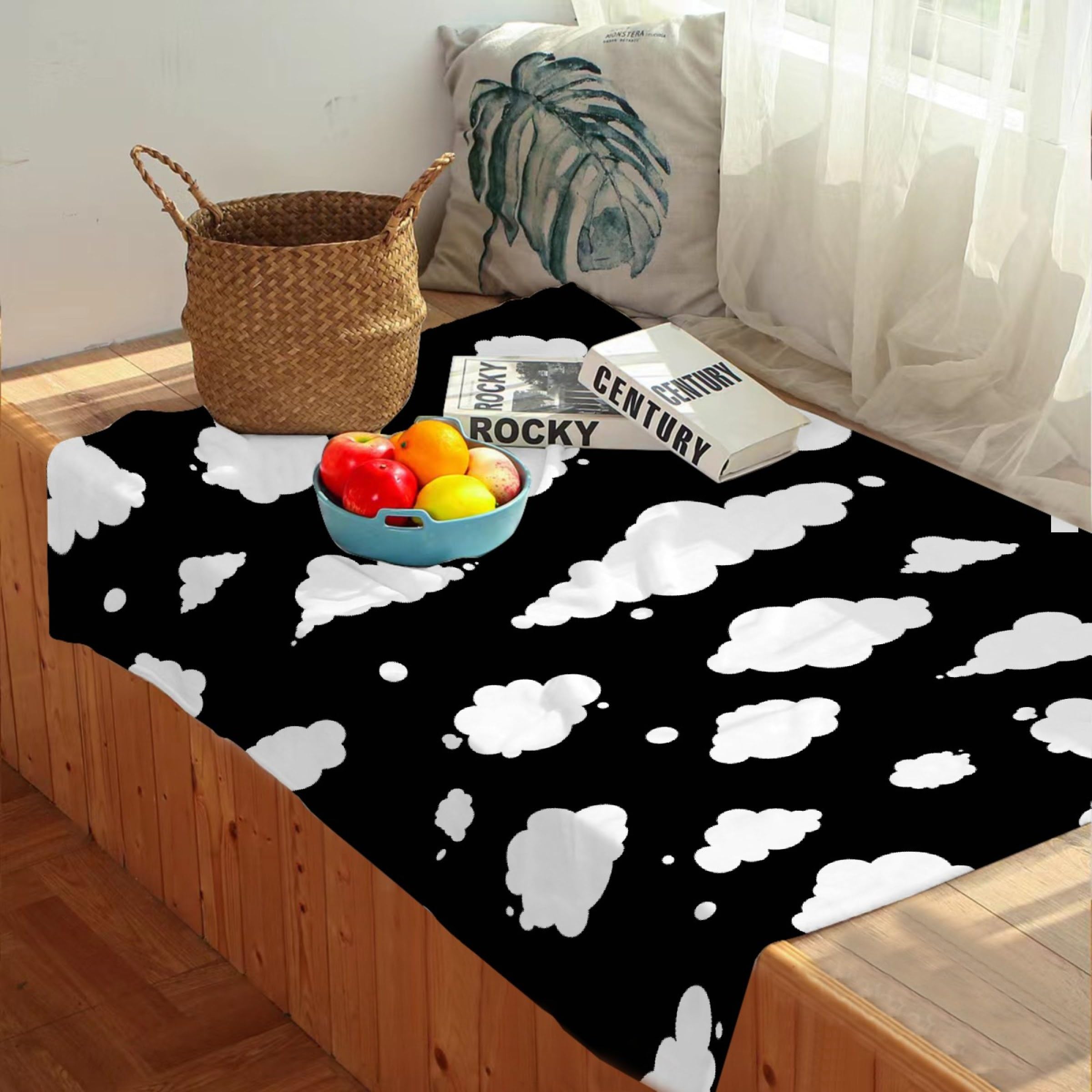Sumedha Black and White Cloud Print Flannel Throw Blanket - Ultra Soft Lightweight Oversized 120