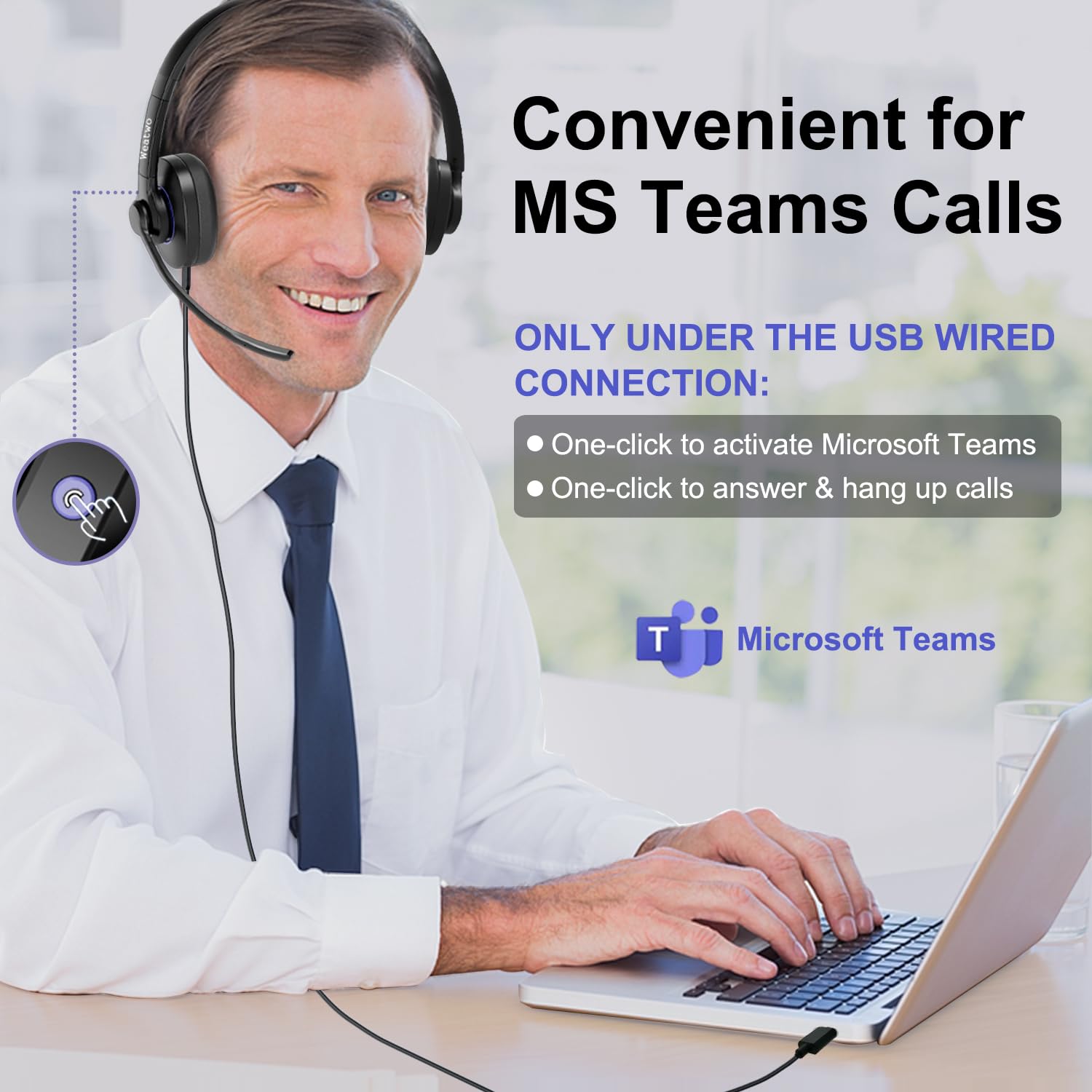 V5.1 Bluetooth Wireless Headset with ENC & CVC Noise Cancellation Mic | 30H Battery Life | Stereo Sound for Teams/Zoom/Calls | Perfect for Home Office, Remote Work & Business Meetings (Compatible with PC, Laptop & Smartphone)