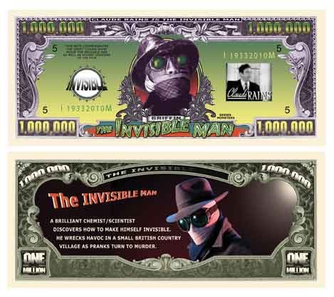 Invisible Man Million Dollar Bill Prop - Set of 5 Fake Movie Money Bills for Magic Tricks, Prank Gifts & Film Props