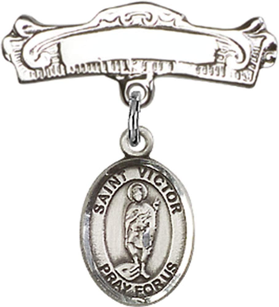 Sterling Silver Baby Badge with St. Victor of Marseilles Charm - Elegant Arched Polished Pin for Christening, Baptism & First Communion Gifts | Perfect for Religious Ceremonies & Special Occasions