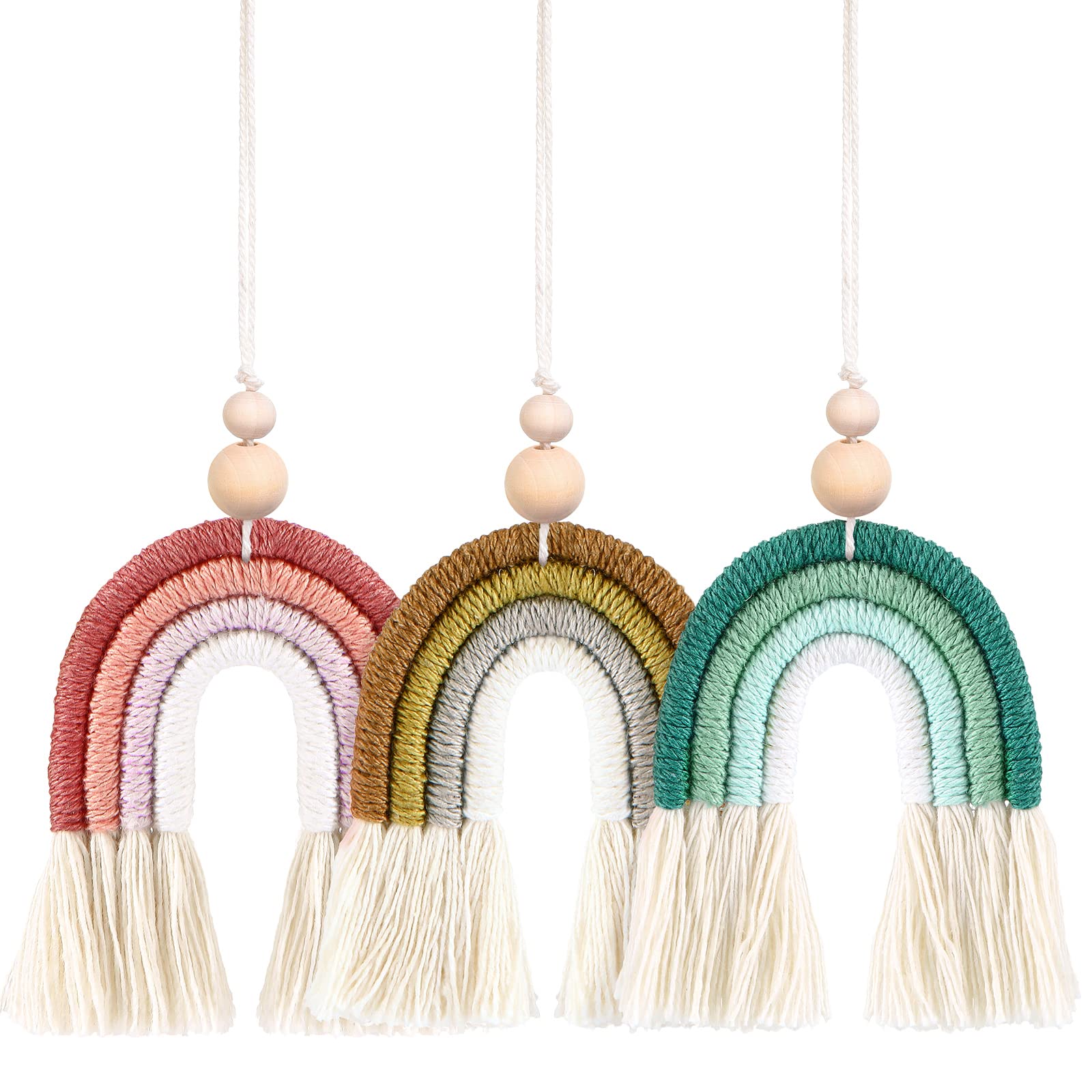 3Pcs Boho Rainbow Car Charm Essential Oil Diffusers - Handmade Hanging Car Air Fresheners for Interior Decor - Aromatherapy Accessories for Home, Office & Travel (Fresh Scent)