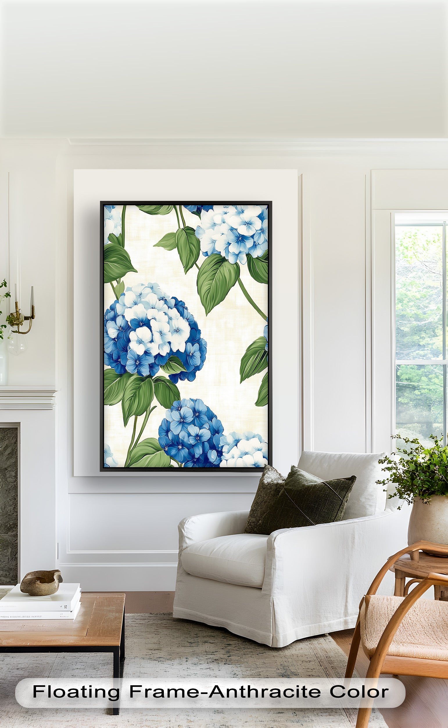Blue and White Blooming Flower Oil Painting - Handmade Canvas Art for Home Decor, Living Room, Bedroom & Office Wall